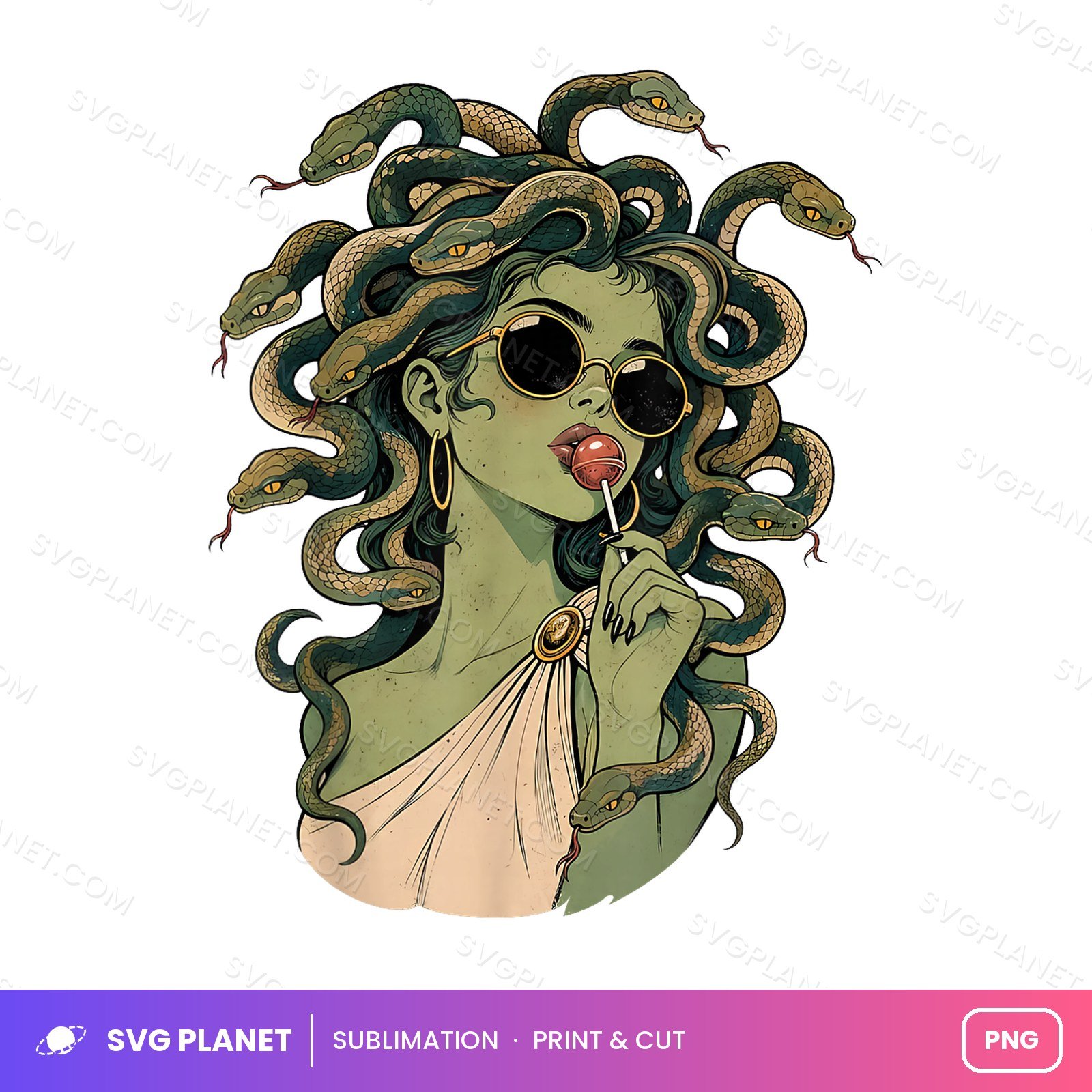 Medusa With Lollipop And Sunglasses Greek Mythology Other PNG