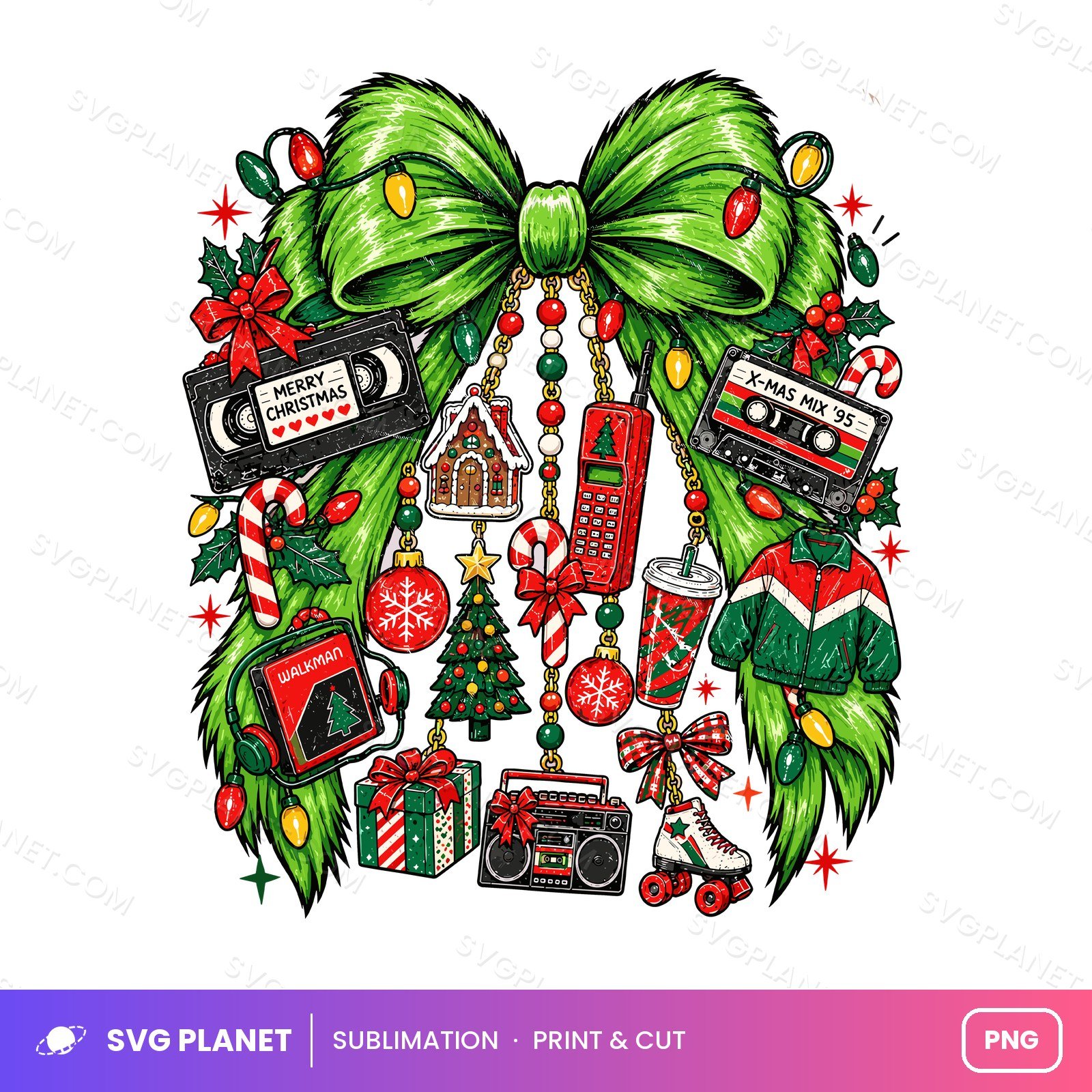Merrier In The 90s Christmas, Retro Vhs Cassette Holiday Graphic PNG - Image 2