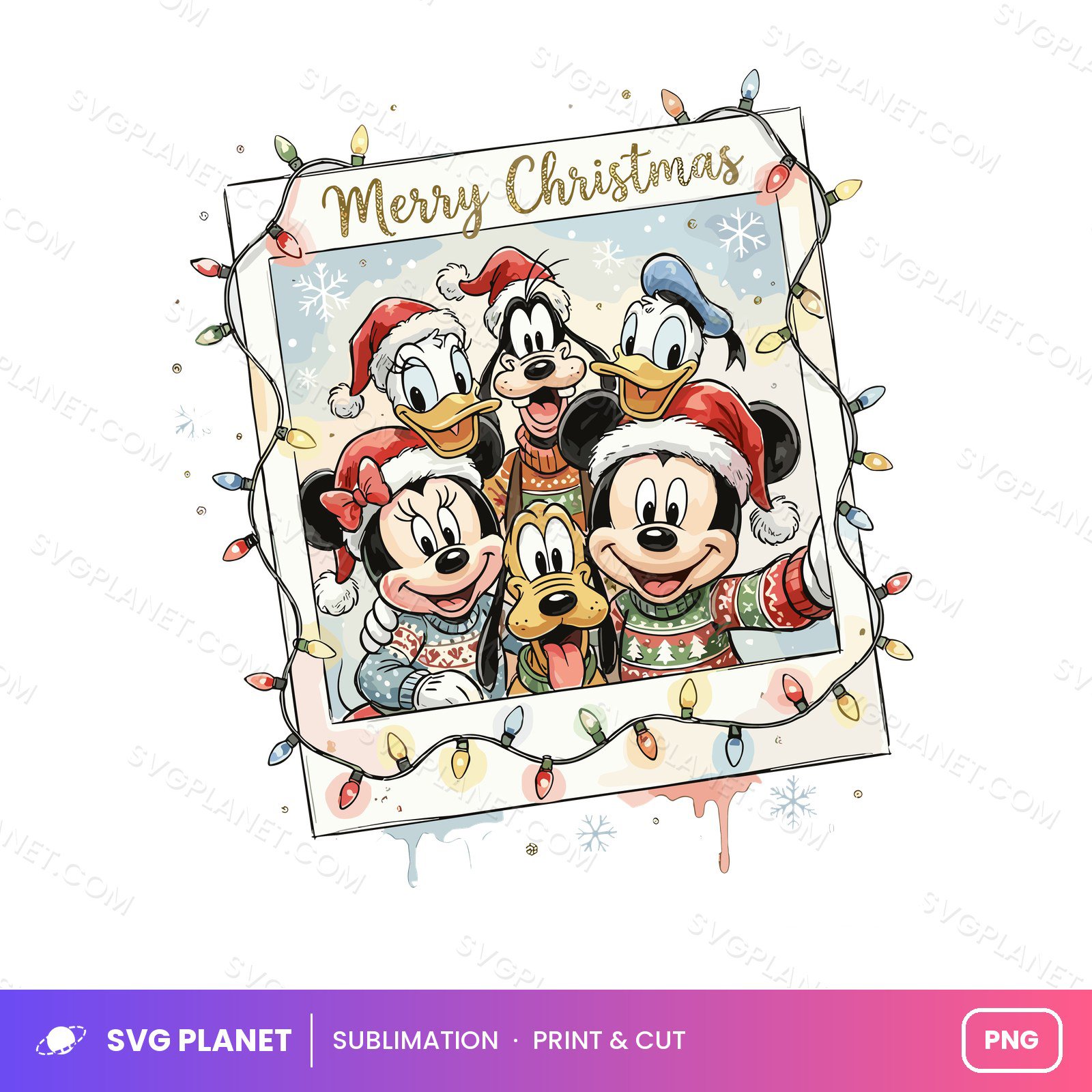 Merry Christmas Mickey & Friends, Disney Christmas Shirt Design, Retro Mickey Minnie Donald Goofy Clipart PNG