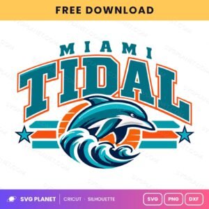Miami Tidal Dolphin Mascot Football Team Logo Free SVG PNG DXF