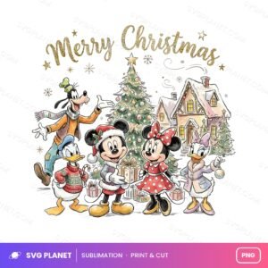 Mickey, Friends Christmas, Watercolor Disney Clipart, Mickey Minnie Donald Daisy Goofy Xmas Art PNG