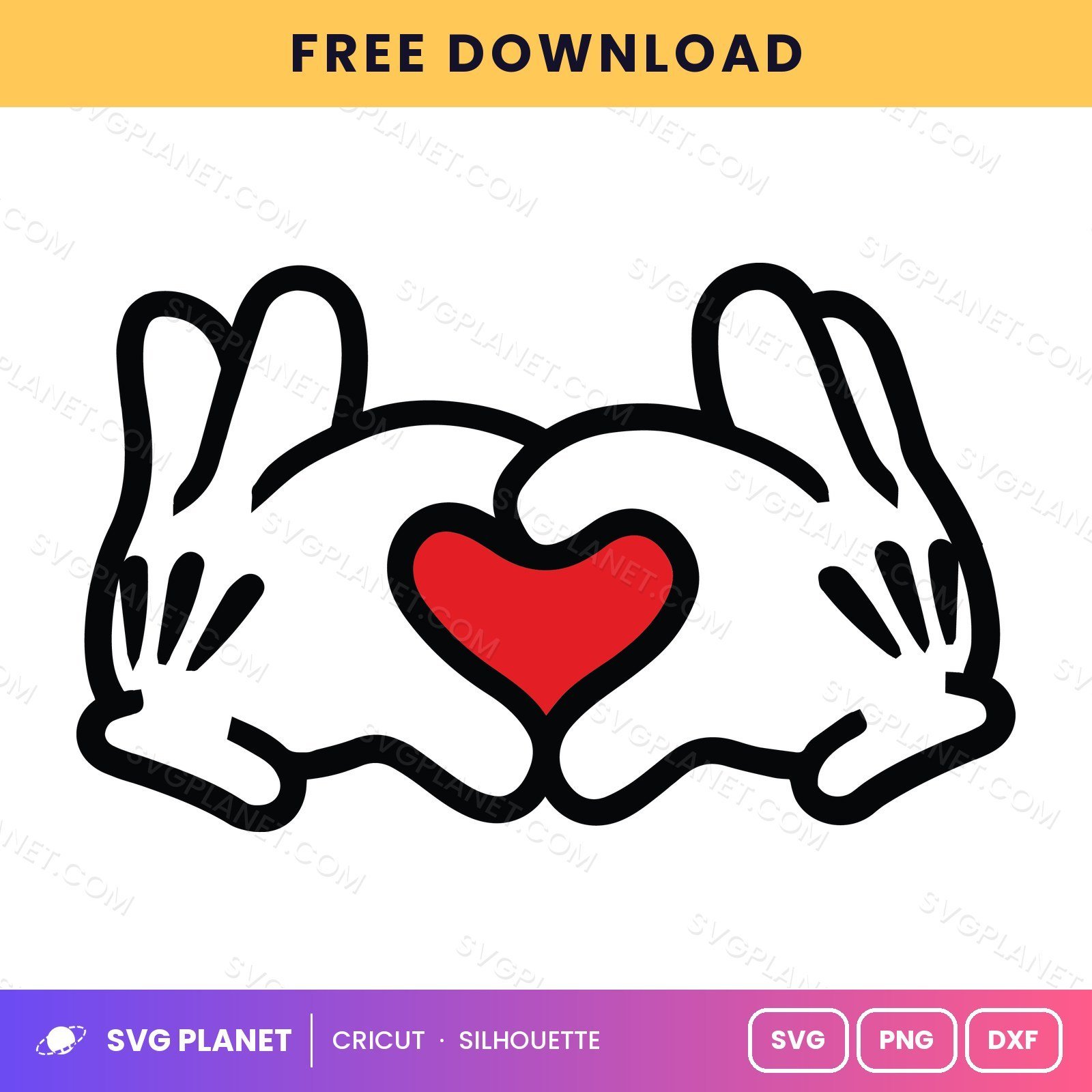 Mickey Gloves Heart Hands Free SVG PNG DXF - Image 2