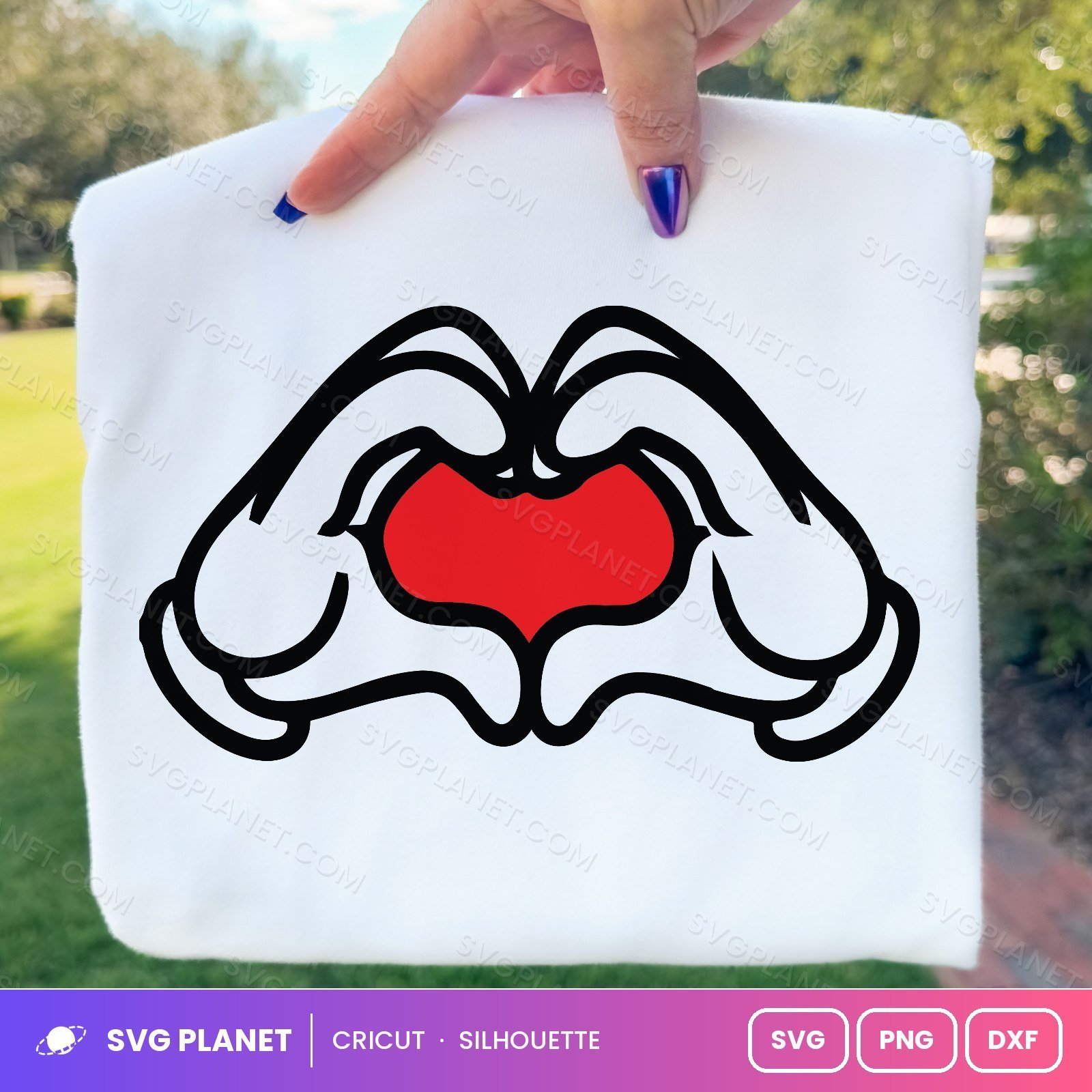 Mickey Hands Heart Bold Free SVG PNG DXF