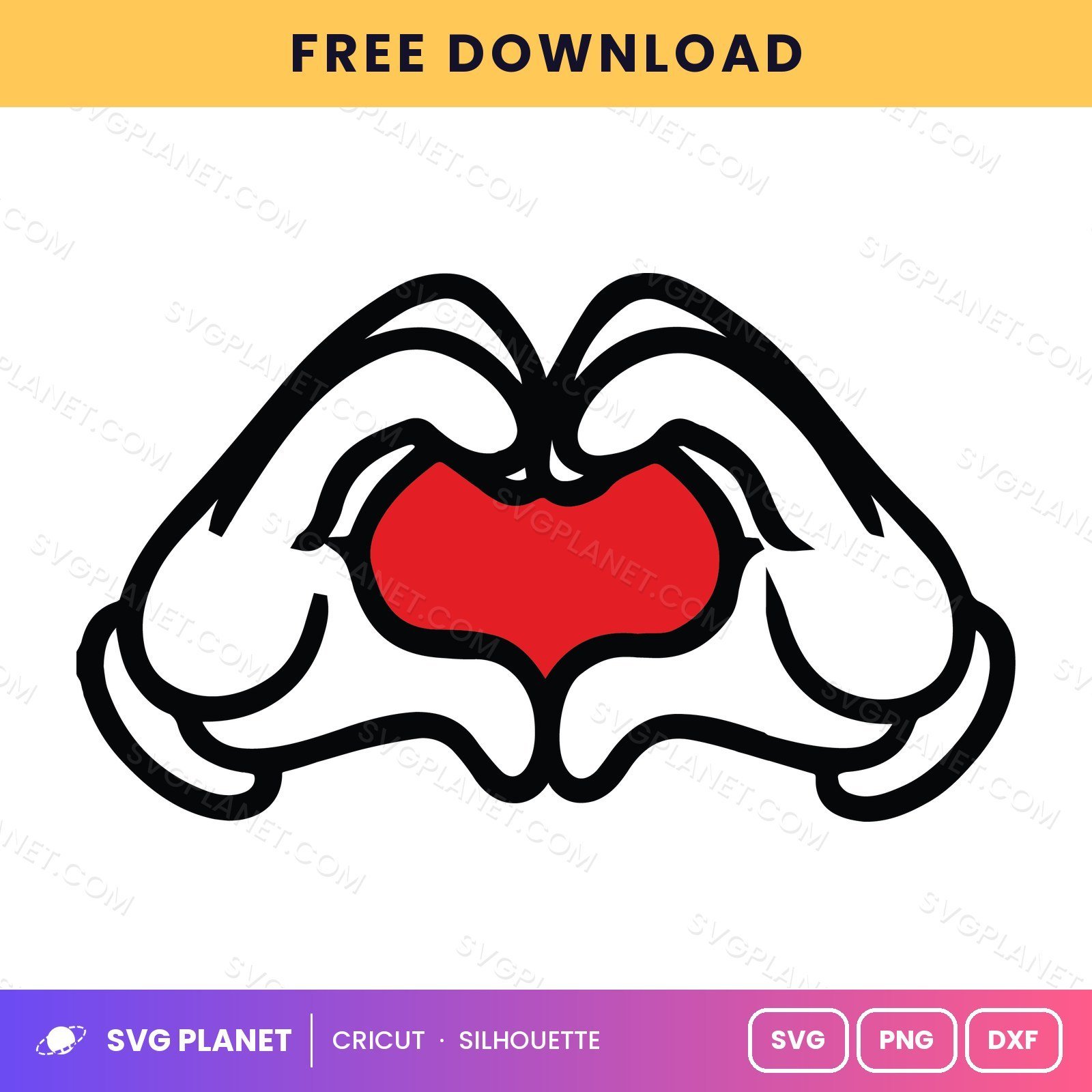 Mickey Hands Heart Bold Free SVG PNG DXF - Image 2