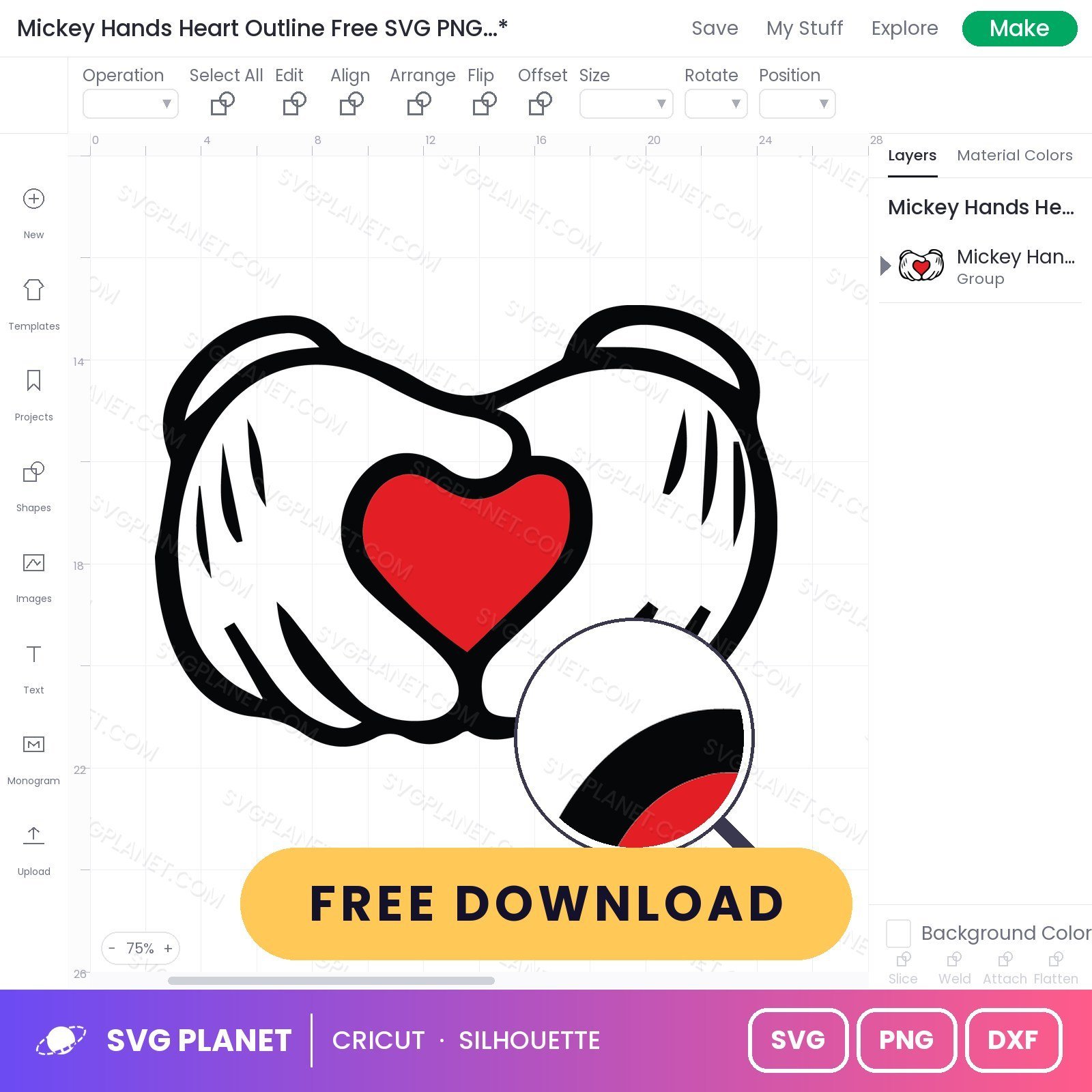 Mickey Hands Heart Outline Free SVG PNG DXF - Image 3