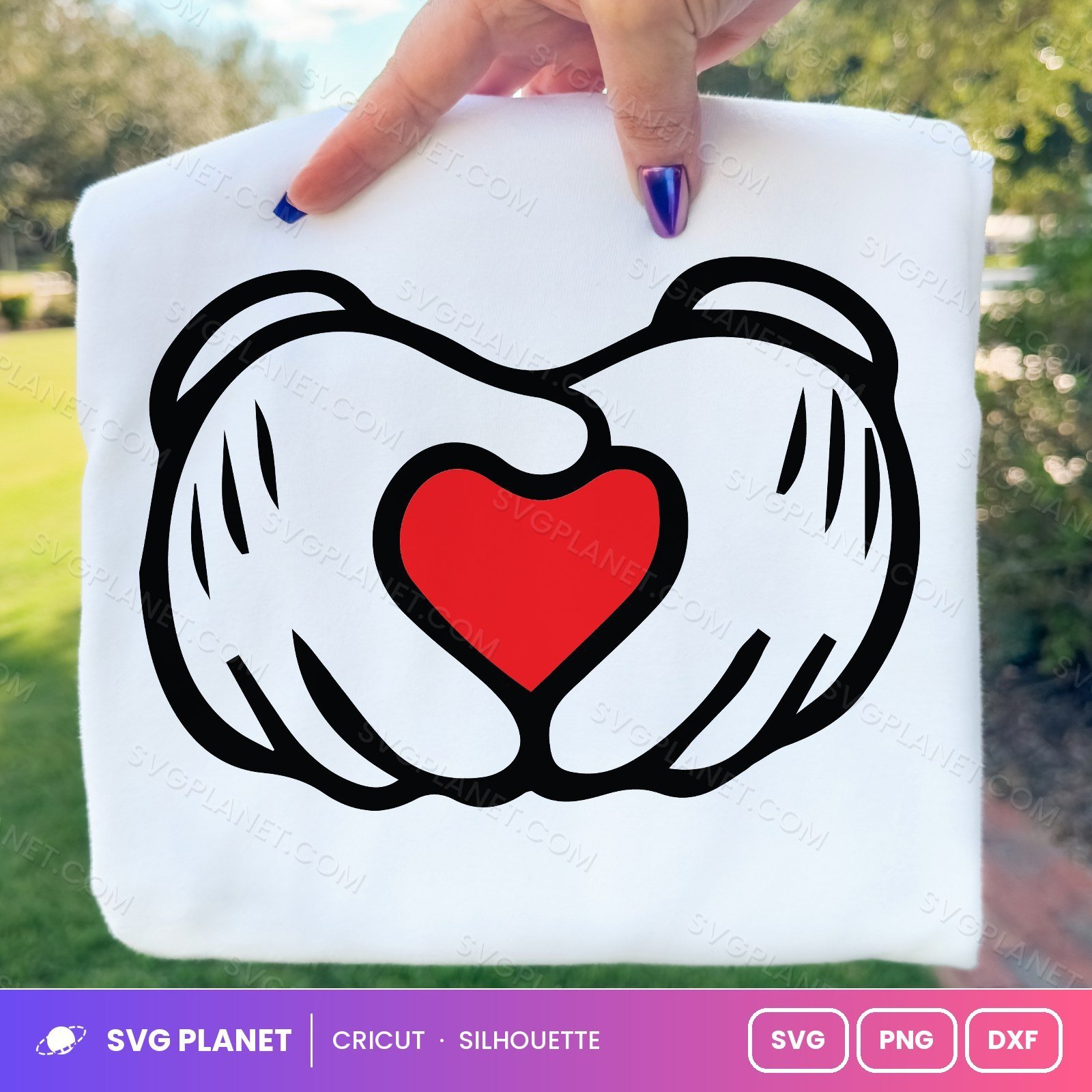 Mickey Hands Heart Outline Free SVG PNG DXF