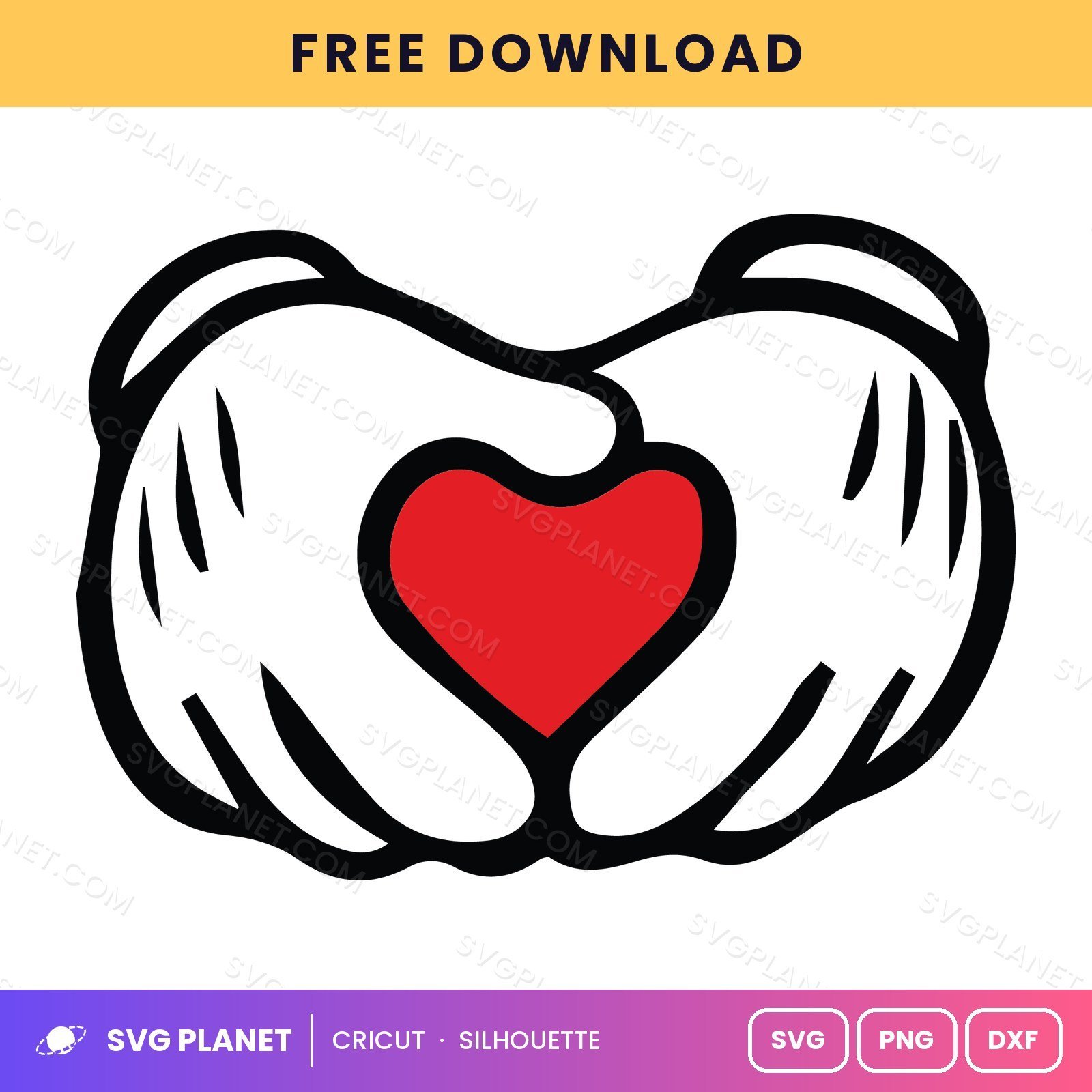 Mickey Hands Heart Outline Free SVG PNG DXF - Image 2