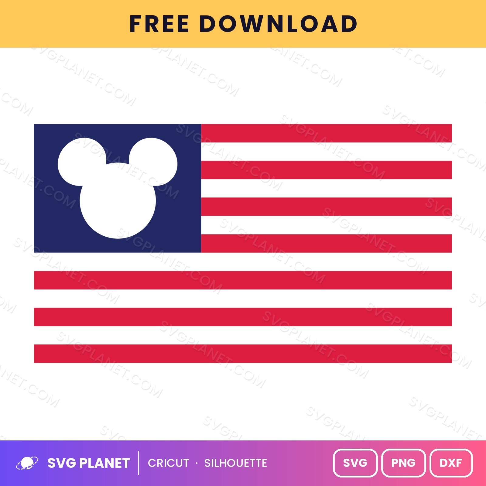 Mickey Head American Flag Free SVG PNG DXF - Image 2