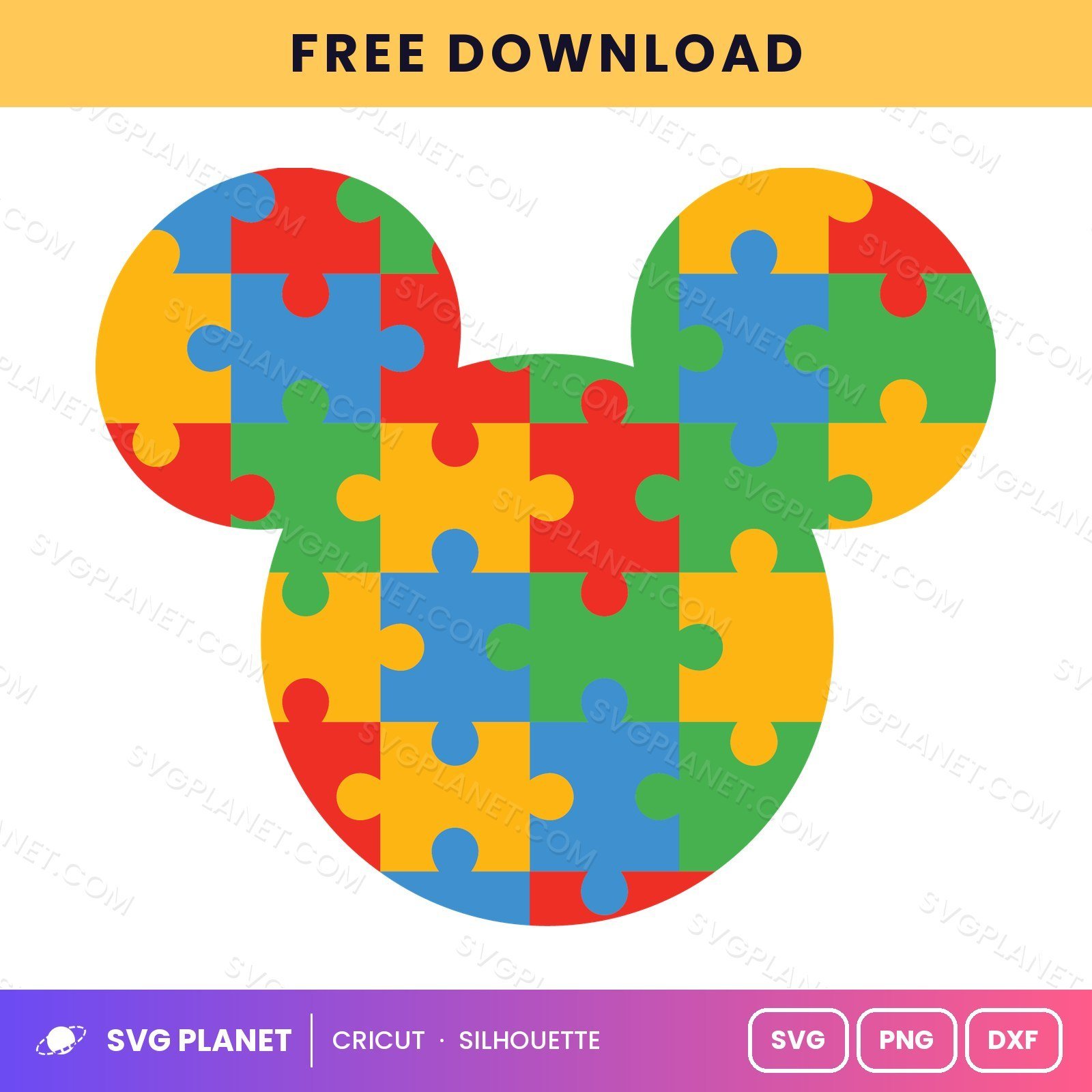 Mickey Head Autism Puzzle Free SVG PNG DXF - Image 2