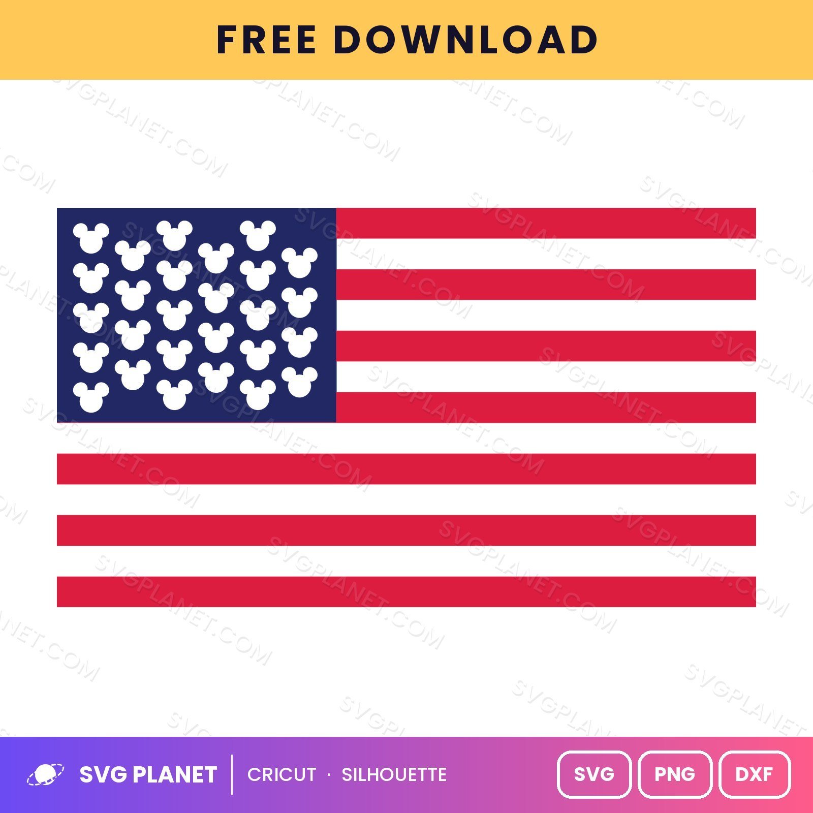 Mickey Heads Stars American Flag Free SVG PNG DXF - Image 2