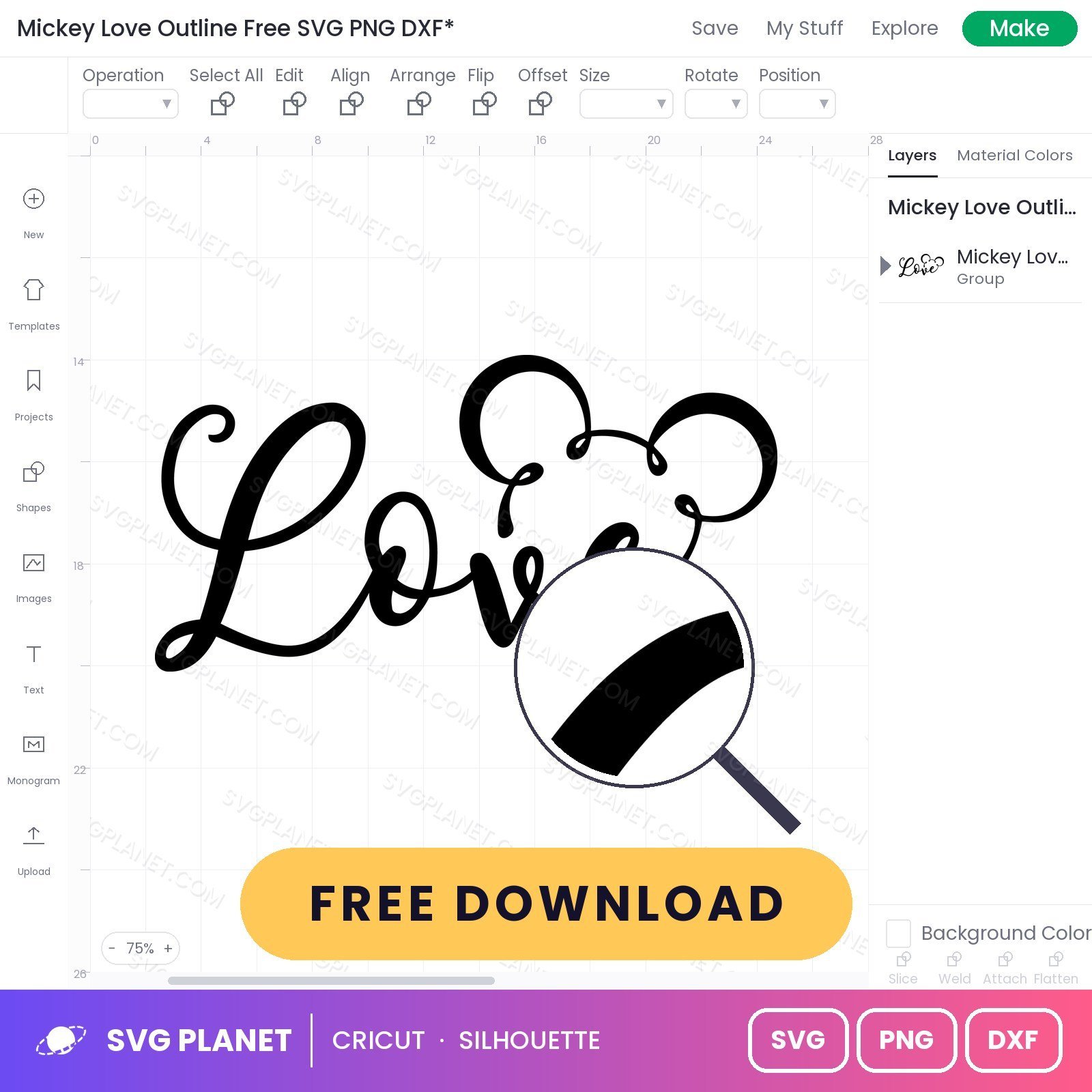 Mickey Love Outline Free SVG PNG DXF - Image 3