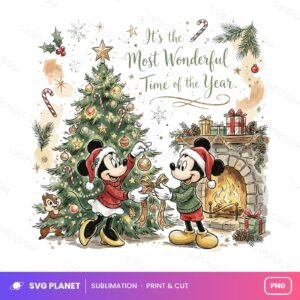 Mickey & Minnie Christmas Fireplace Art PNG