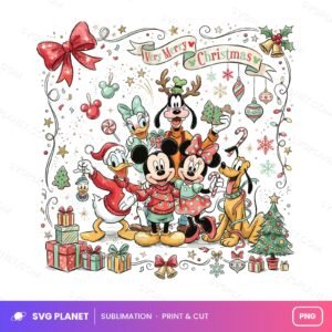 Mickey Minnie Friends Holiday Art, Festive Retro Clipart Set PNG