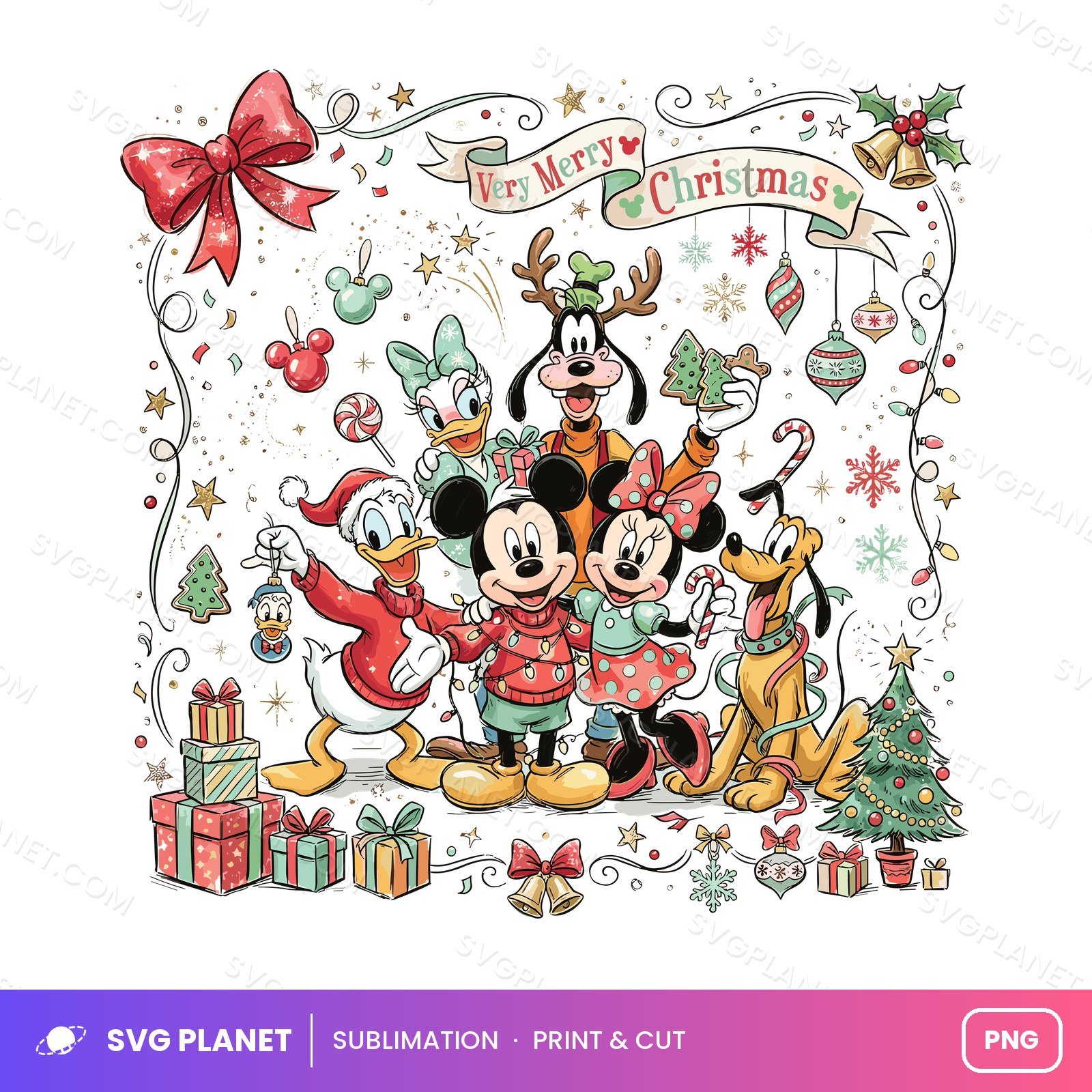 Mickey Minnie Friends Holiday Art, Festive Retro Clipart Set PNG