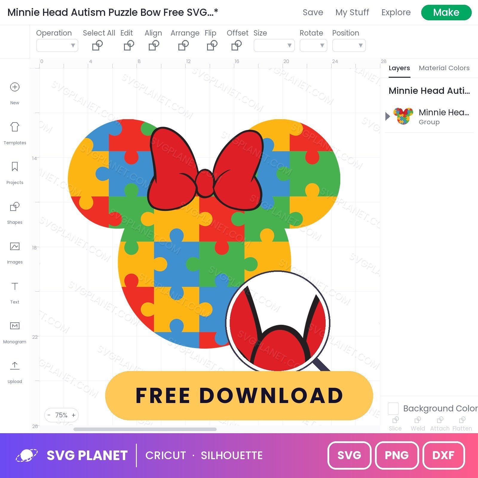 Minnie Head Autism Puzzle Bow Free SVG PNG DXF - Image 3