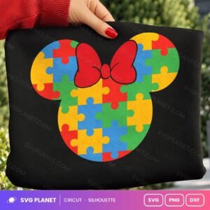 Minnie Head Autism Puzzle Bow Free SVG PNG DXF