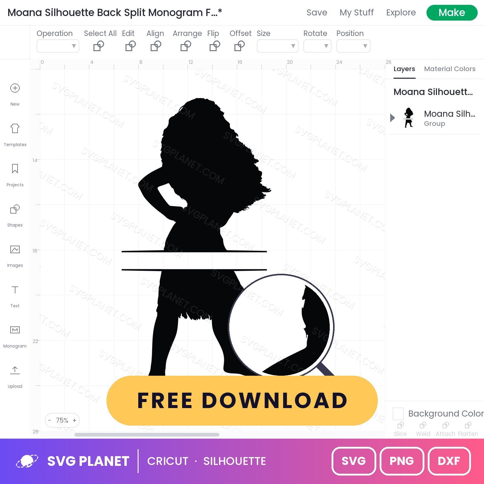 Moana Silhouette Back Split Monogram Free SVG PNG DXF - Image 3
