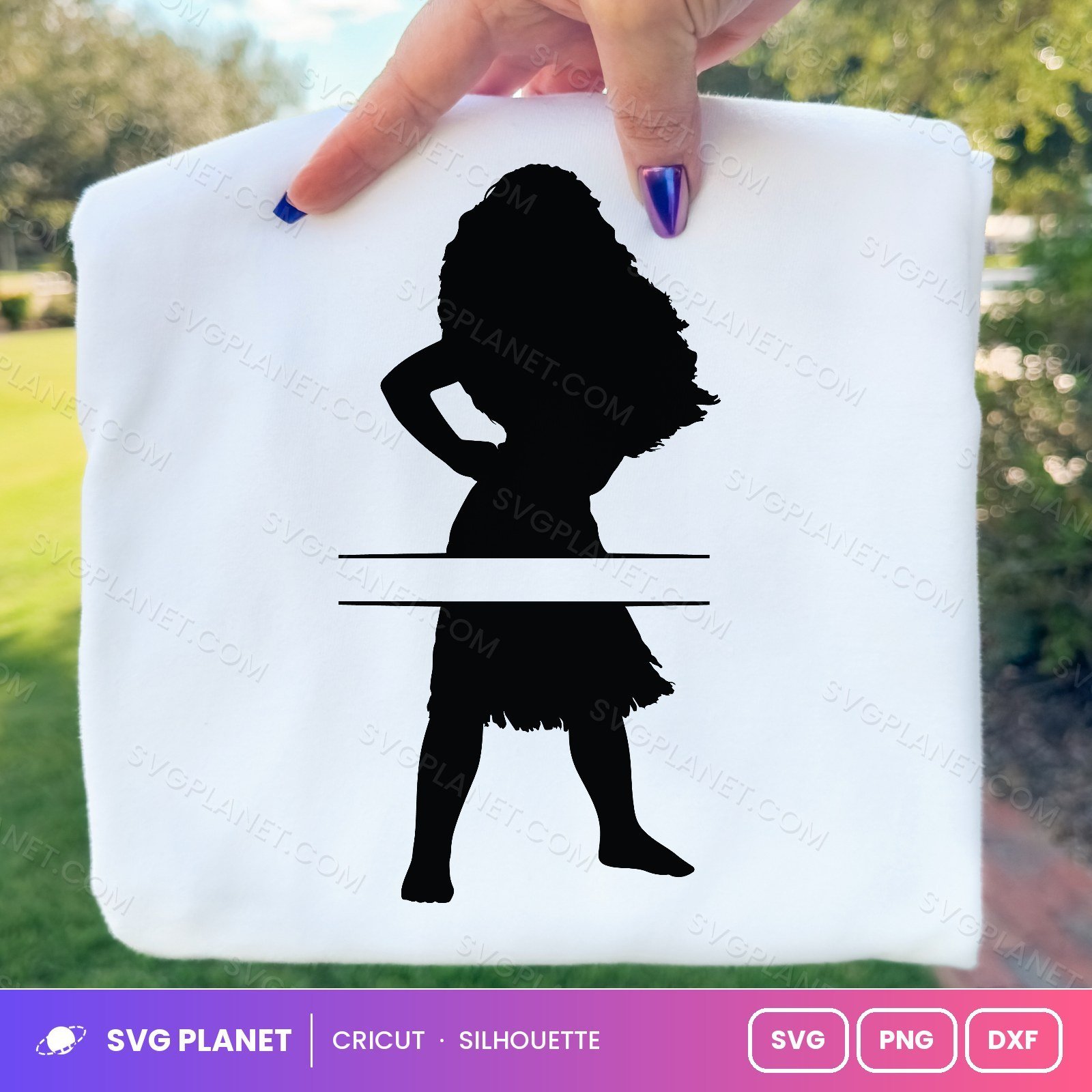 Moana Silhouette Back Split Monogram Free SVG PNG DXF