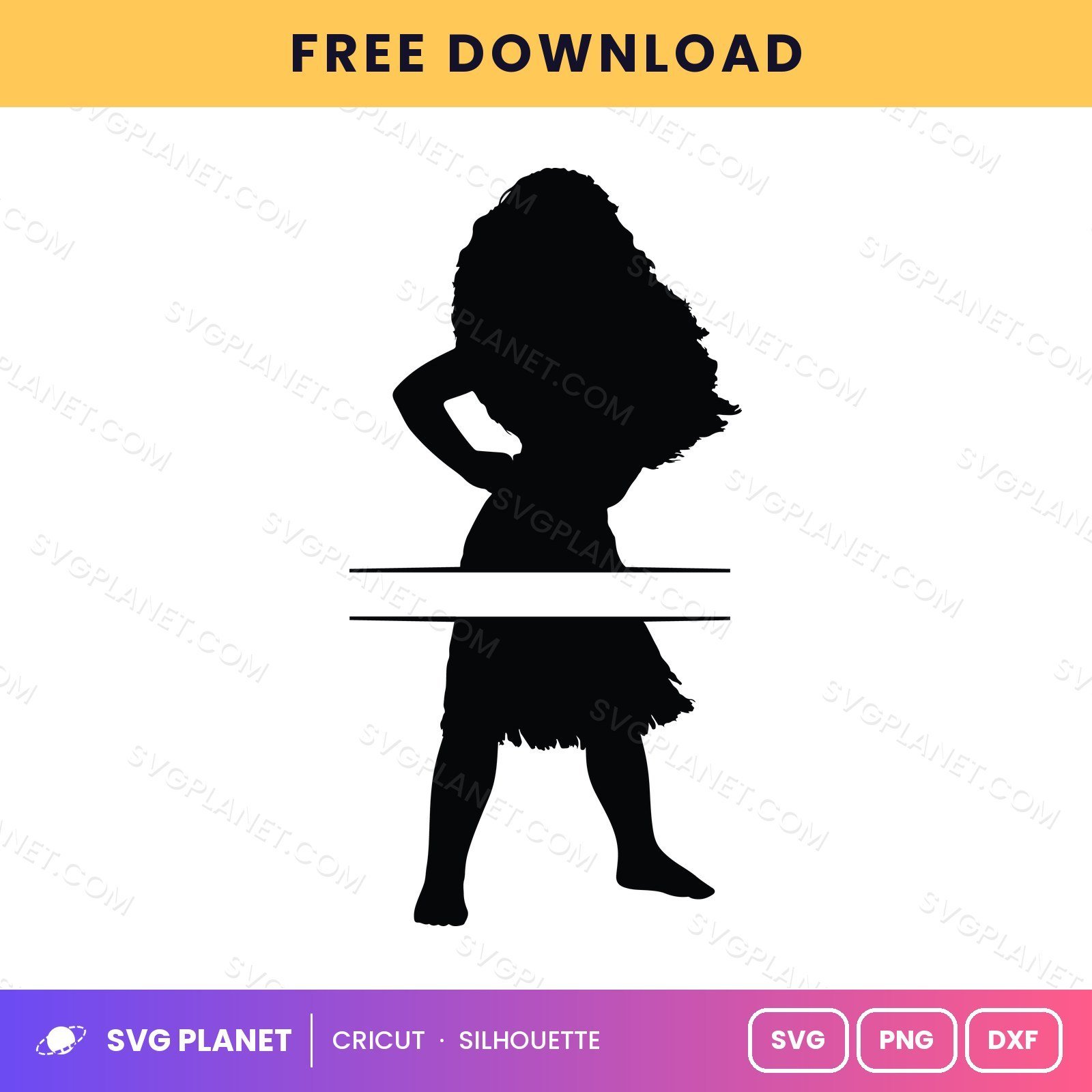 Moana Silhouette Back Split Monogram Free SVG PNG DXF - Image 2