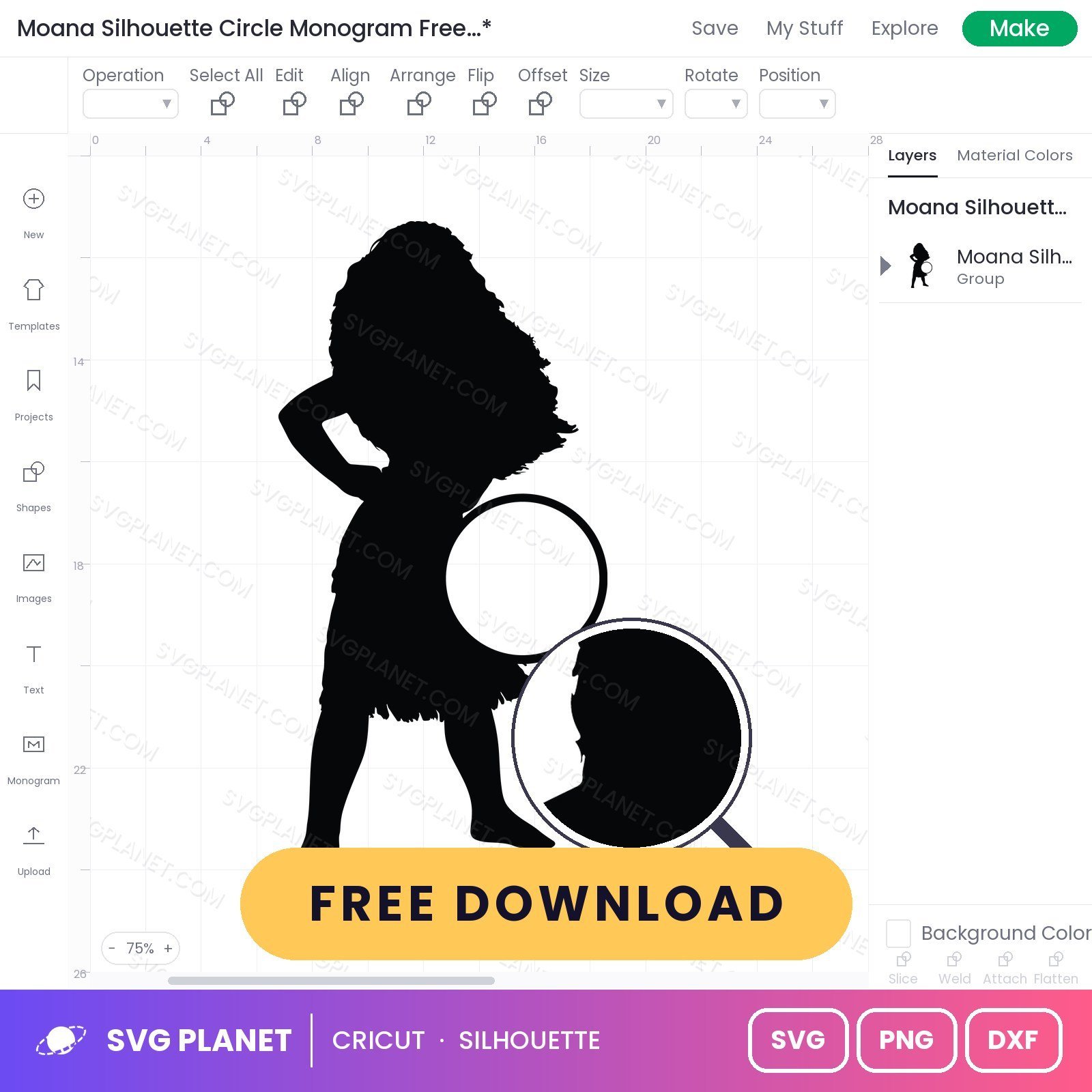 Moana Silhouette Circle Monogram Free SVG PNG DXF - Image 3