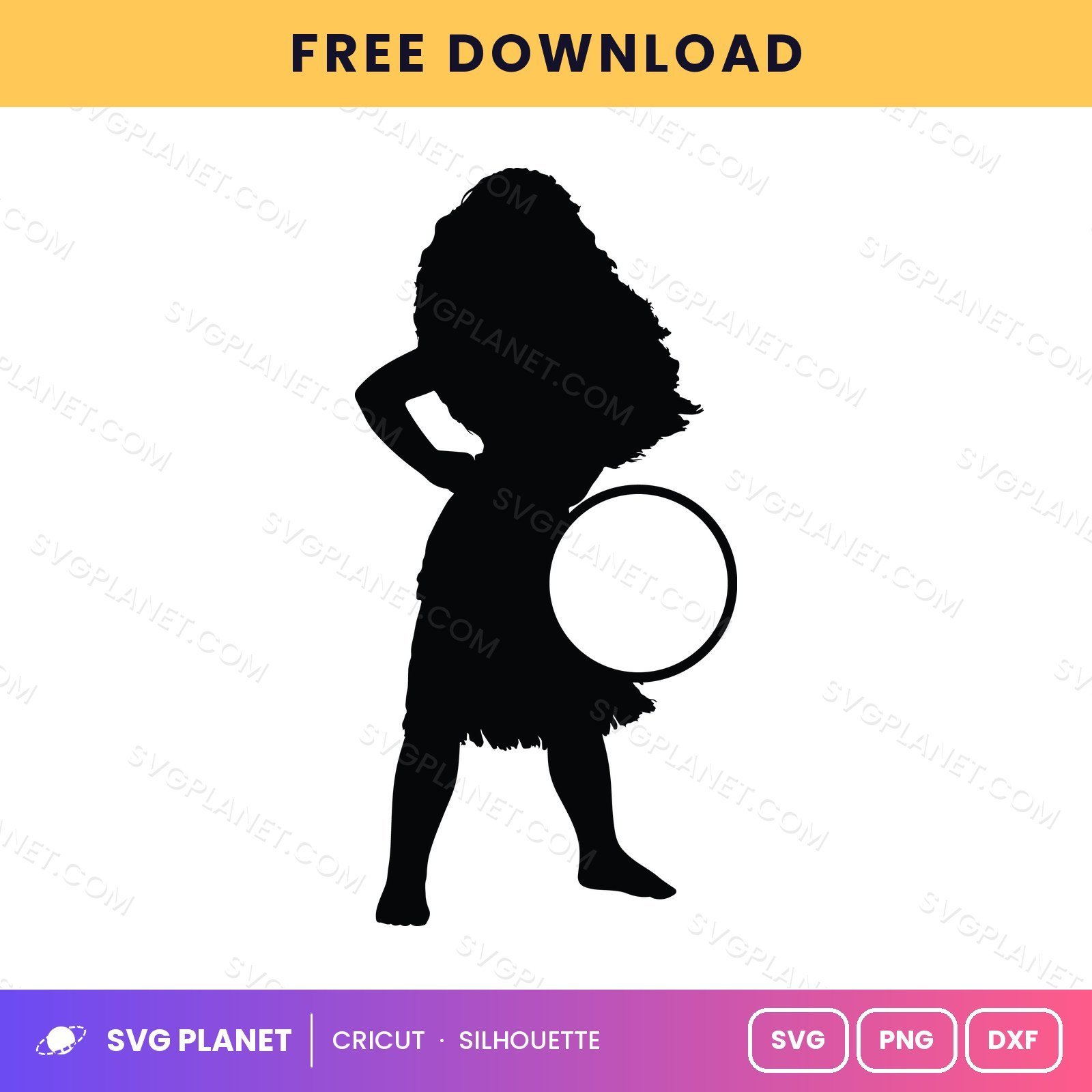 Moana Silhouette Circle Monogram Free SVG PNG DXF - Image 2