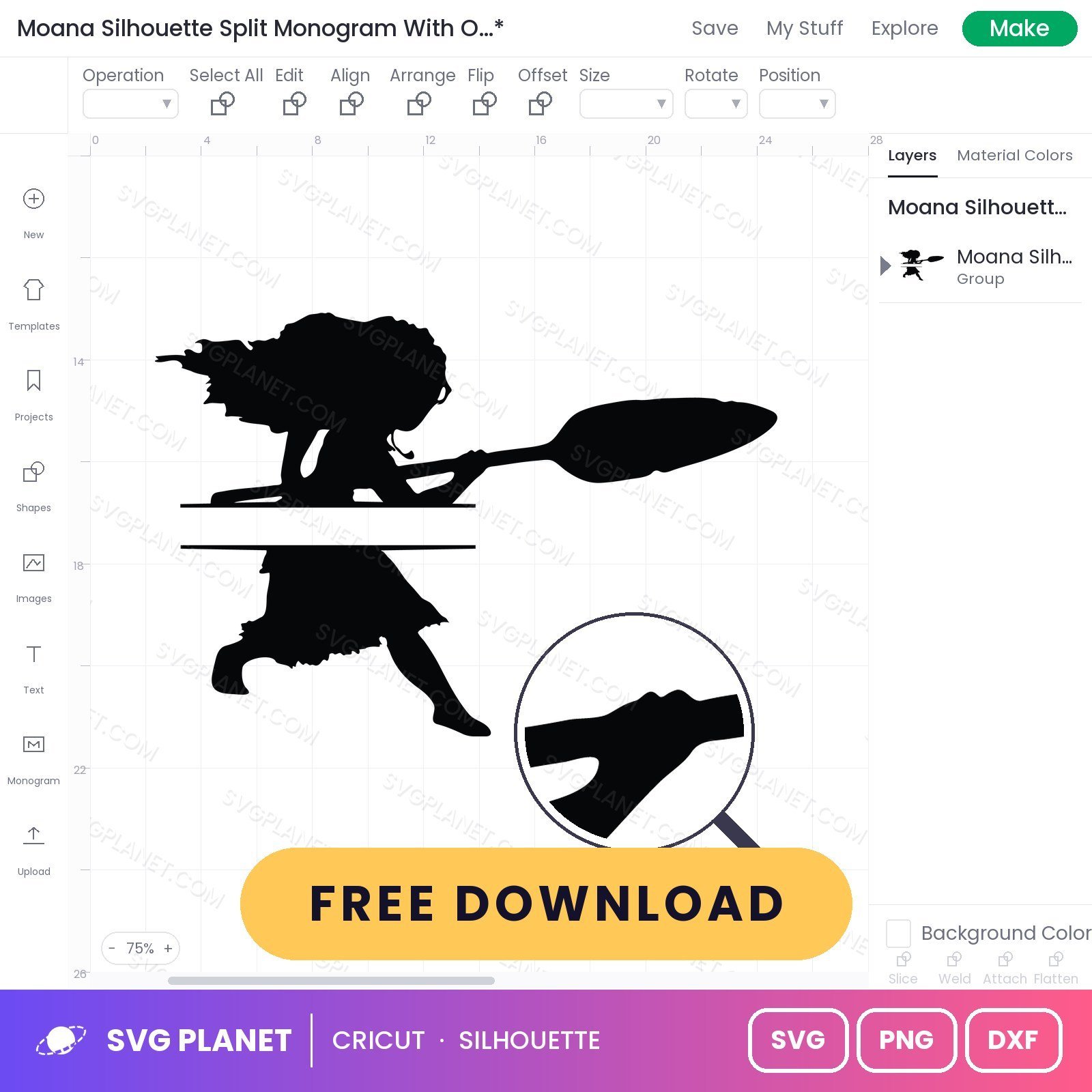 Moana Silhouette Split Monogram With Oar Free SVG PNG DXF - Image 3
