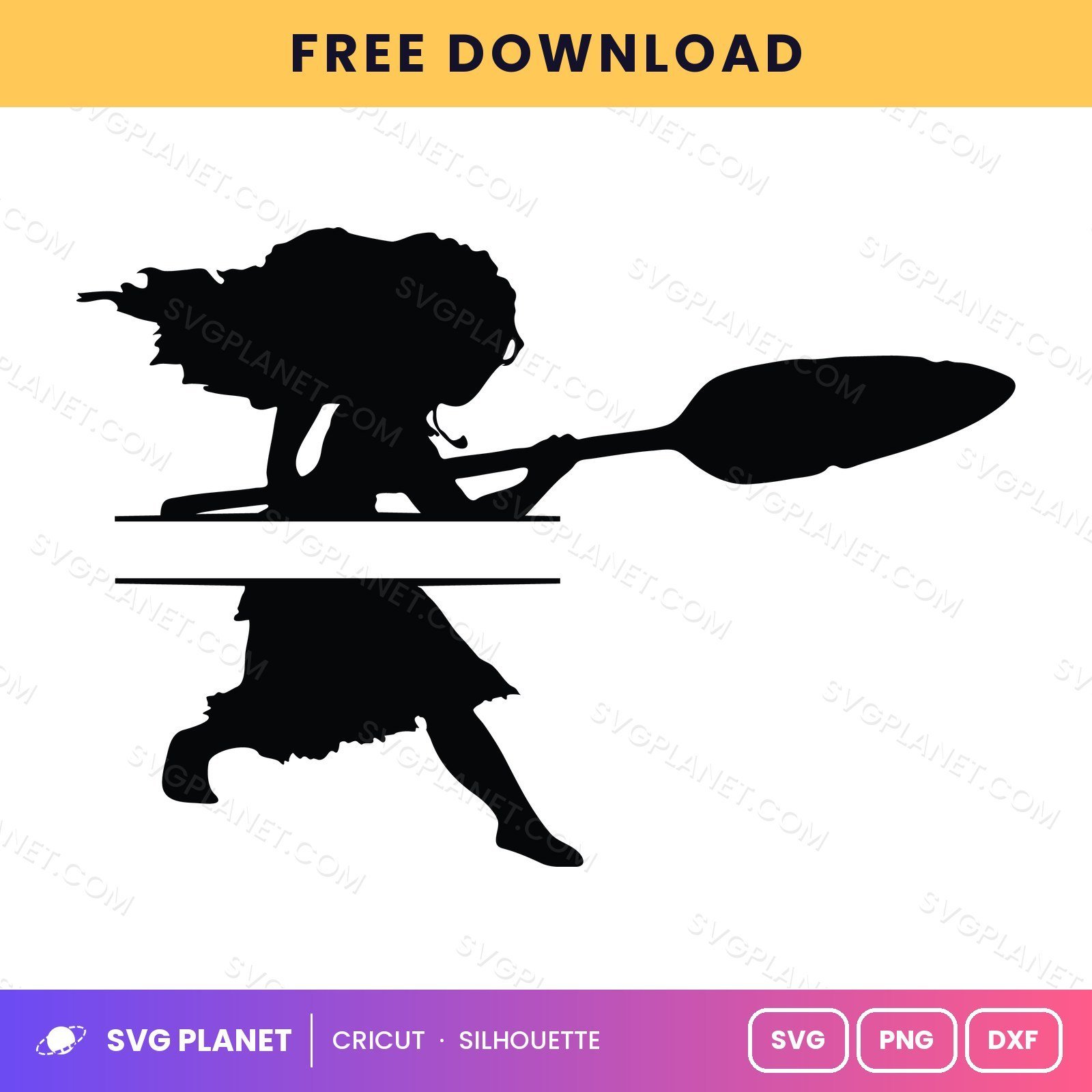 Moana Silhouette Split Monogram With Oar Free SVG PNG DXF - Image 2