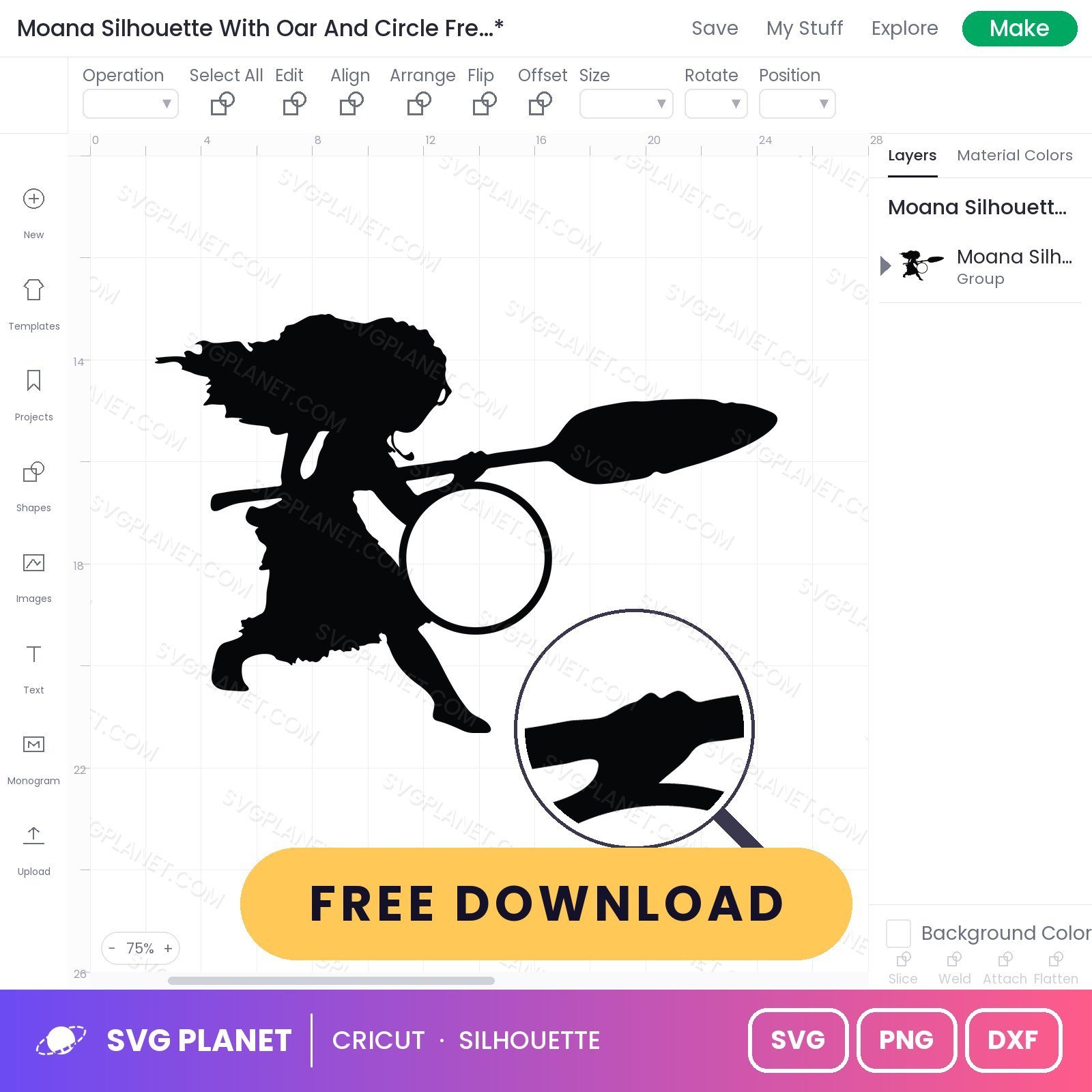Moana Silhouette With Oar And Circle Free SVG PNG DXF - Image 3