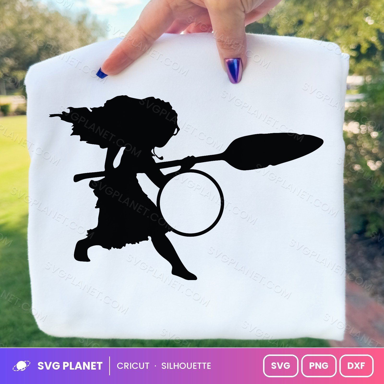 Moana Silhouette With Oar And Circle Free SVG PNG DXF
