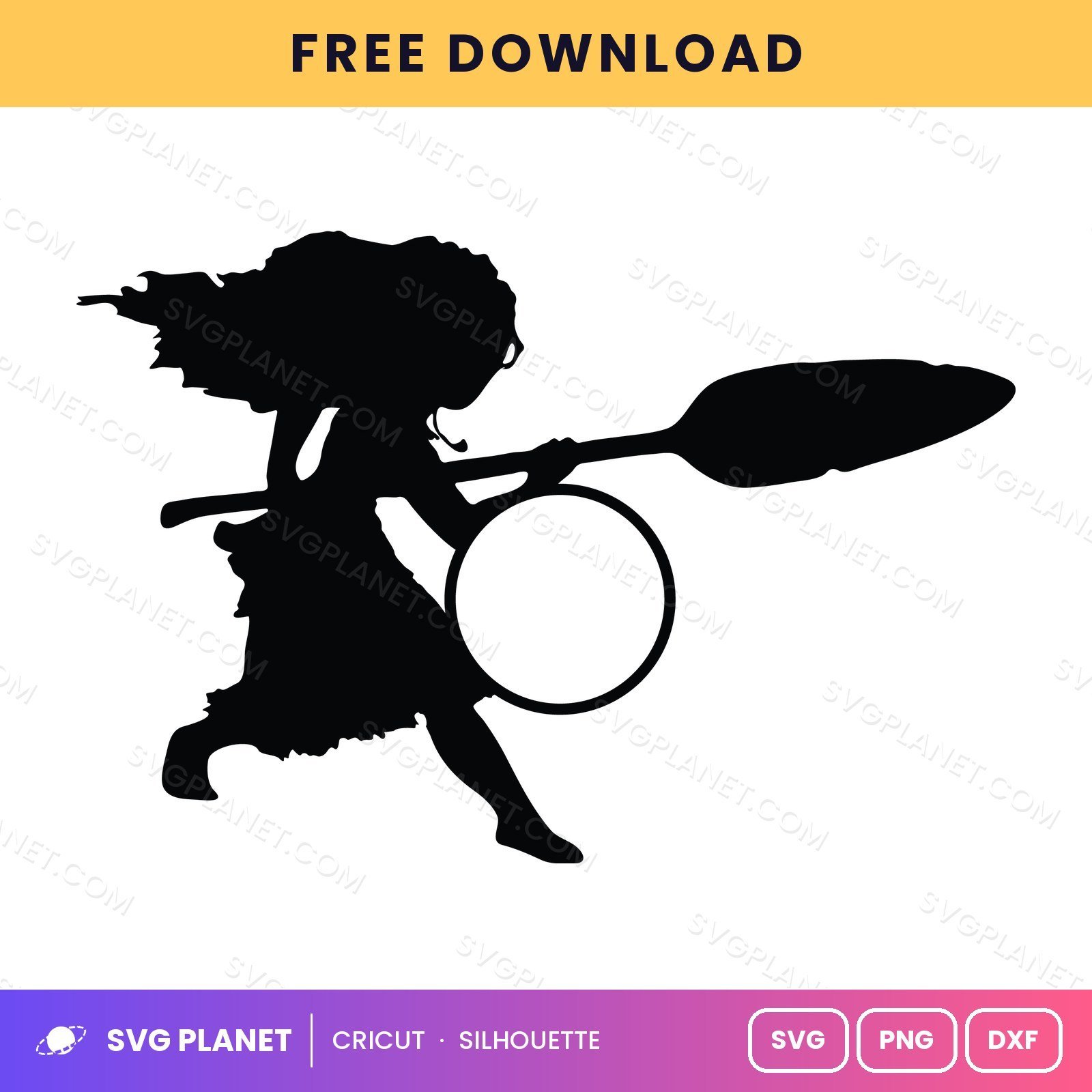 Moana Silhouette With Oar And Circle Free SVG PNG DXF - Image 2