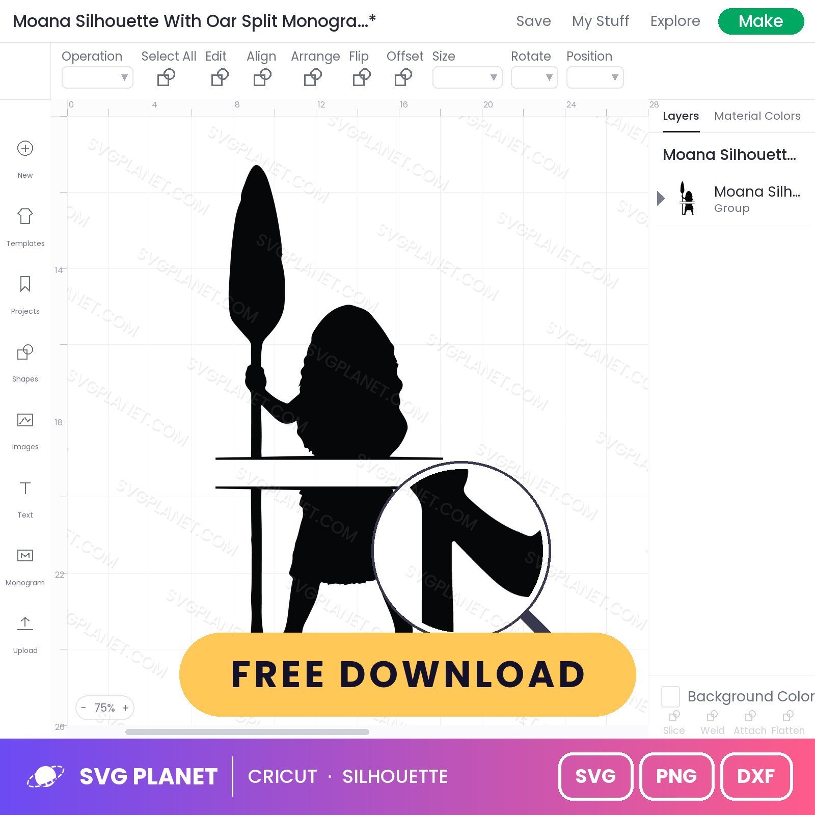 Moana Silhouette With Oar Split Monogram Free SVG PNG DXF - Image 3