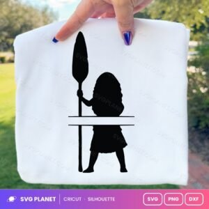 Moana Silhouette With Oar Split Monogram Free SVG PNG DXF
