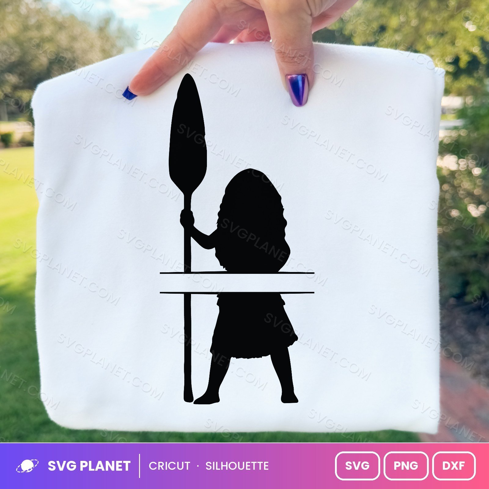 Moana Silhouette With Oar Split Monogram Free SVG PNG DXF