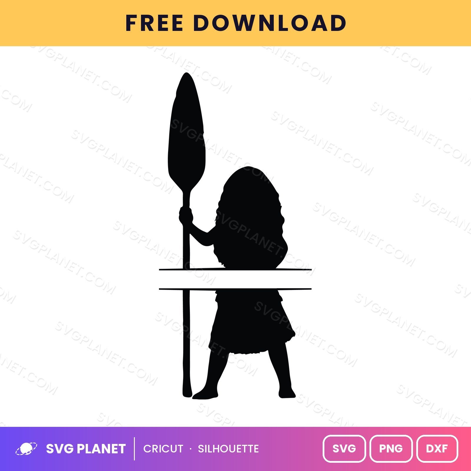 Moana Silhouette With Oar Split Monogram Free SVG PNG DXF - Image 2
