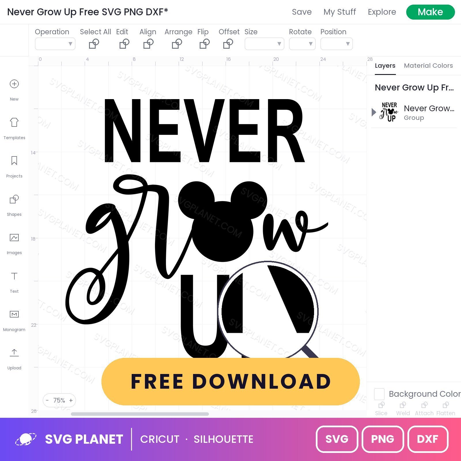 Never Grow Up Free SVG PNG DXF - Image 3