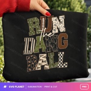 Patchwork Run The Dang Ball, Football Mom Leopard Sublimation, Retro Game Day NFL PNG
