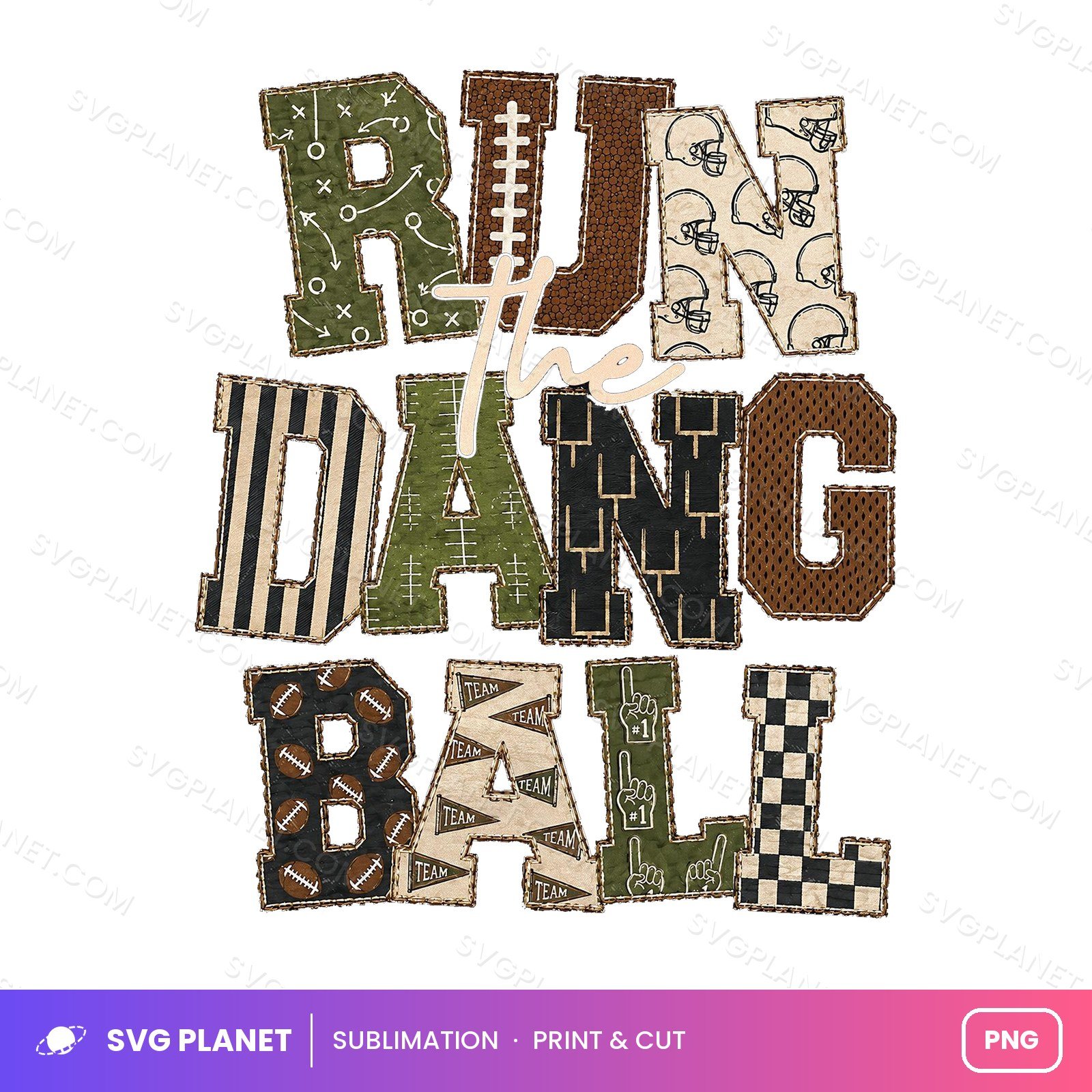 Patchwork Run The Dang Ball, Football Mom Leopard Sublimation, Retro Game Day NFL PNG - Image 2