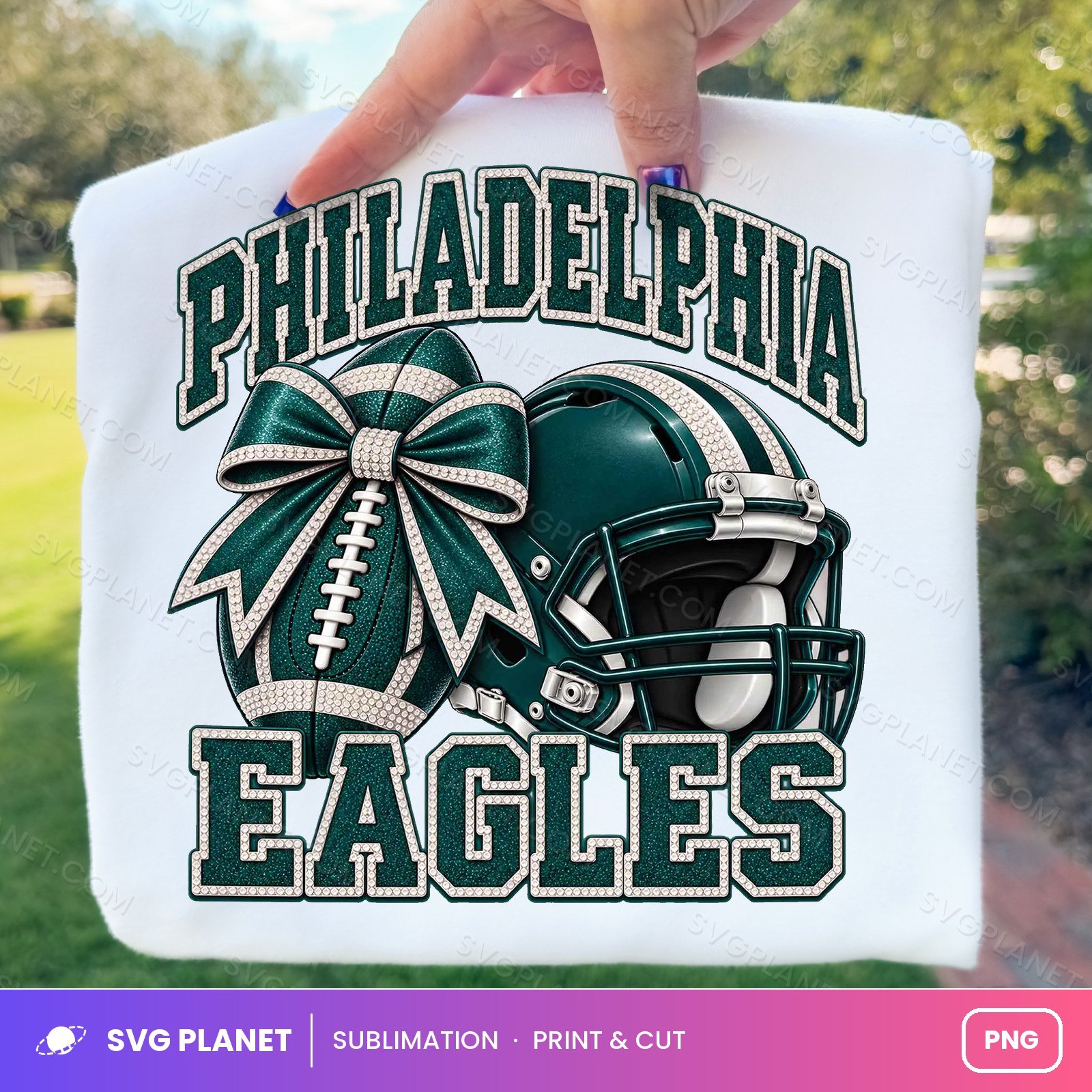 Philadelphia Eagles Football, Teal Bow Game Day Design NFL PNG