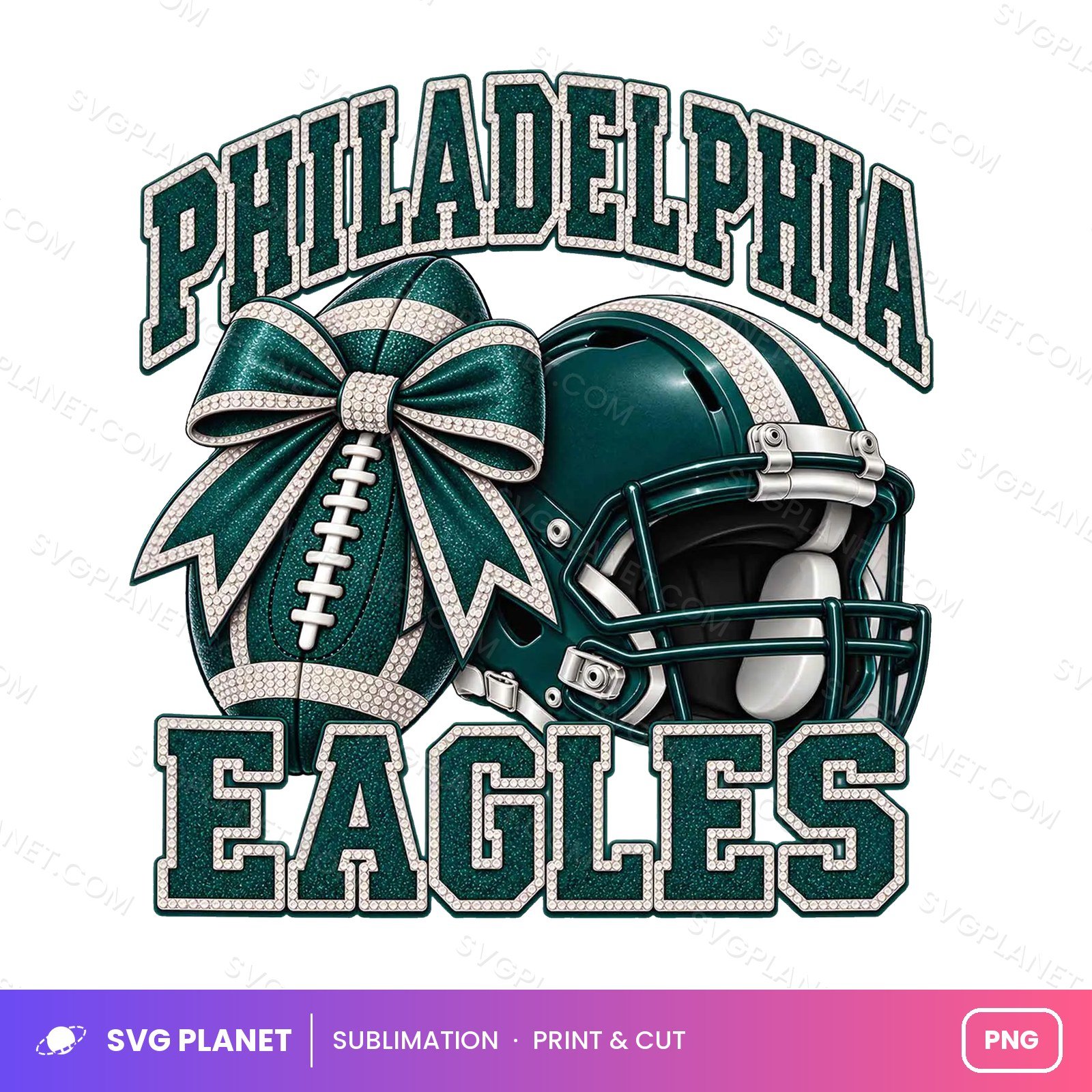Philadelphia Eagles Football, Teal Bow Game Day Design NFL PNG - Image 2