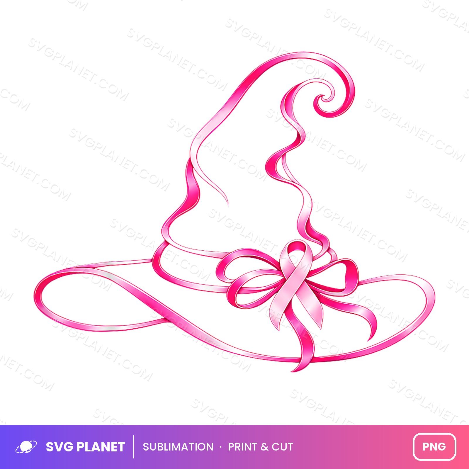 Pink Ribbon Witch Hat Halloween Breast Cancer Awareness PNG
