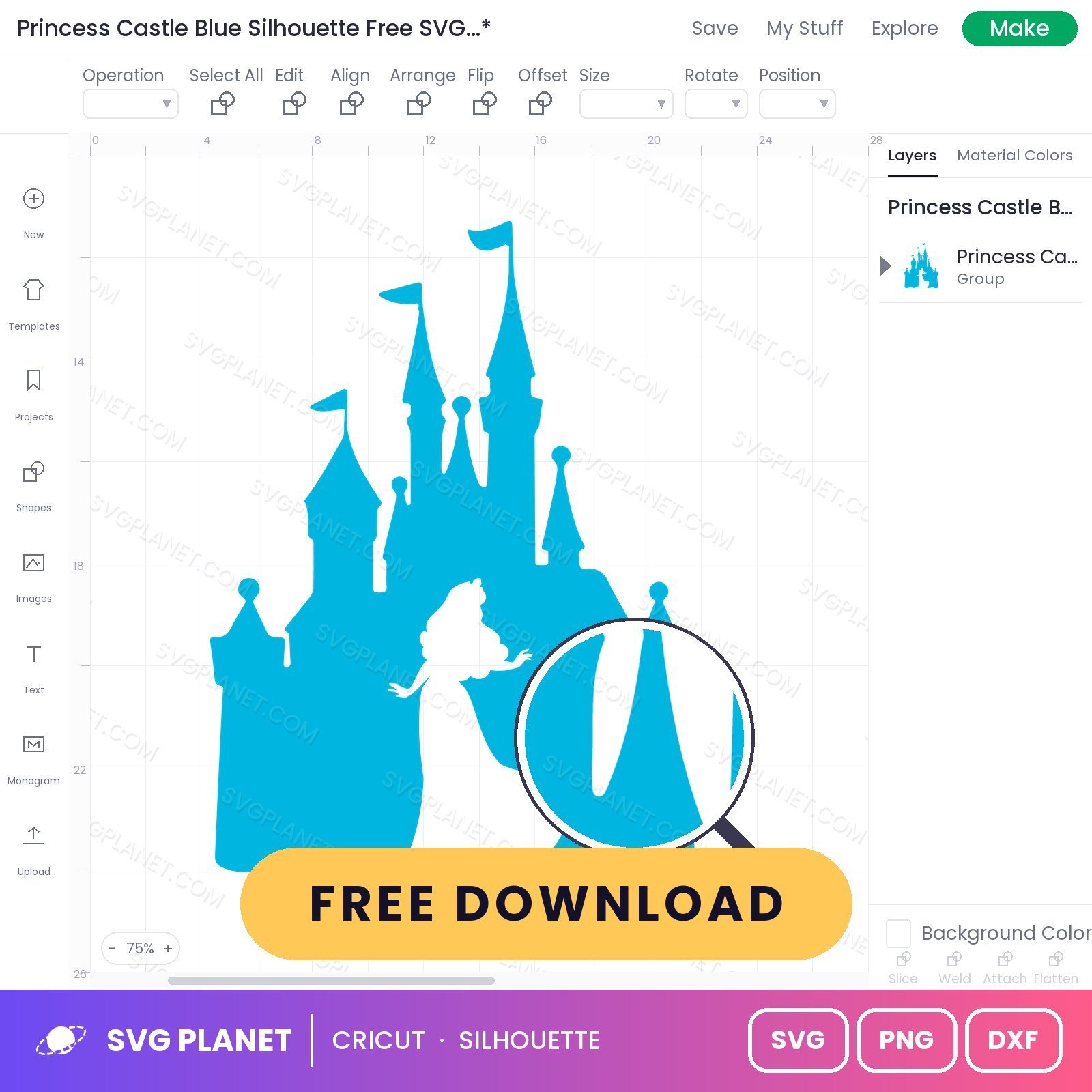 Princess Castle Blue Silhouette Free SVG PNG DXF - Image 3