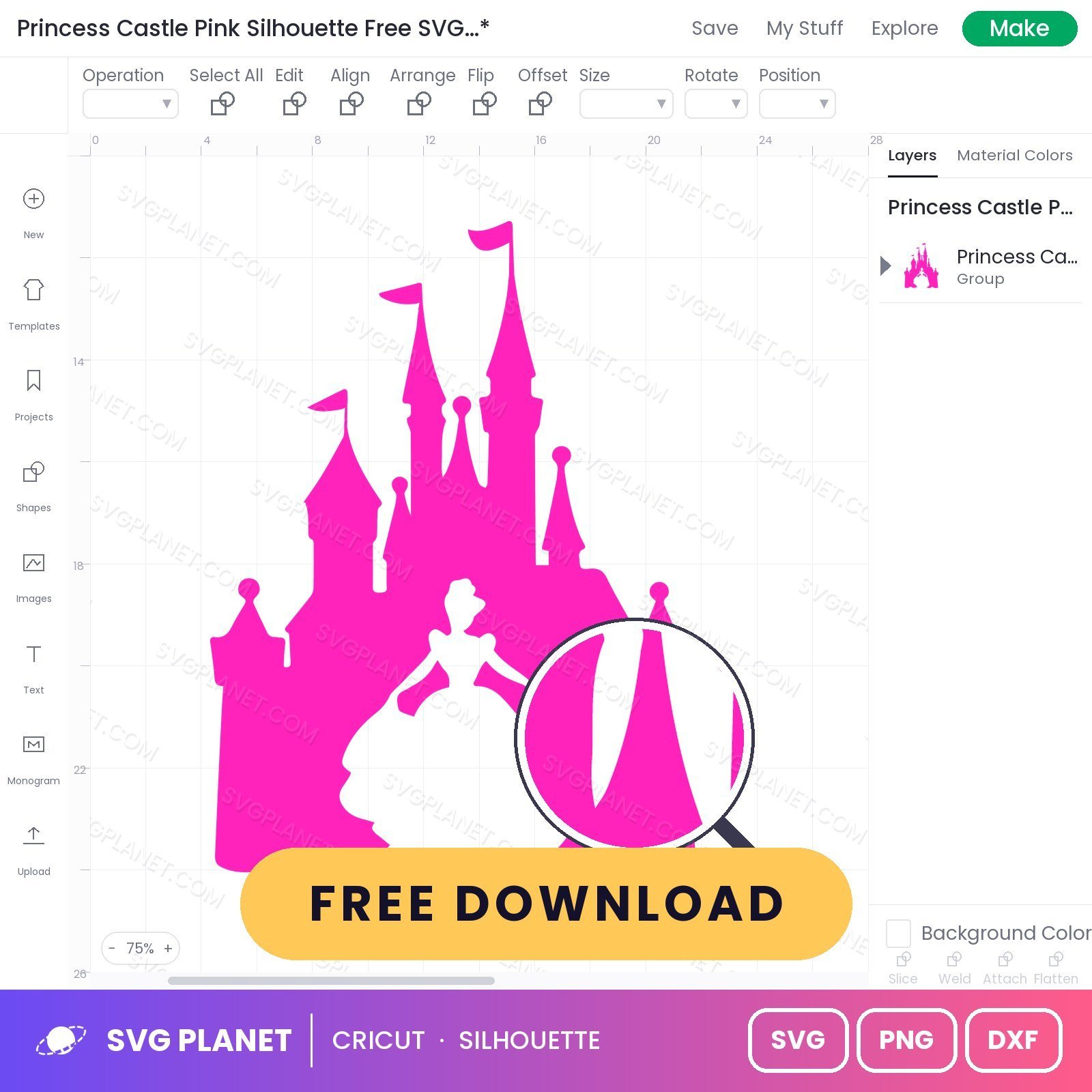Princess Castle Pink Silhouette Free SVG PNG DXF - Image 3