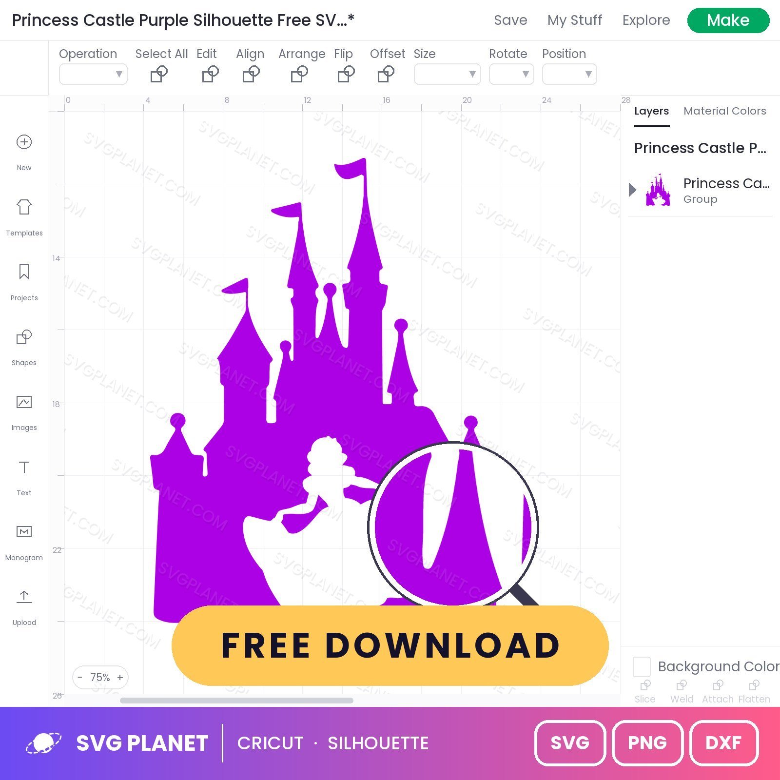 Princess Castle Purple Silhouette Free SVG PNG DXF - Image 3