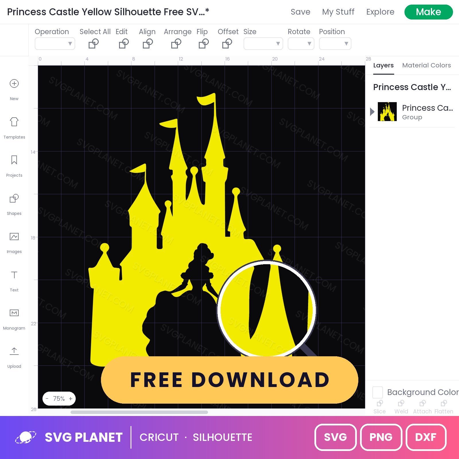 Princess Castle Yellow Silhouette Free SVG PNG DXF - Image 3