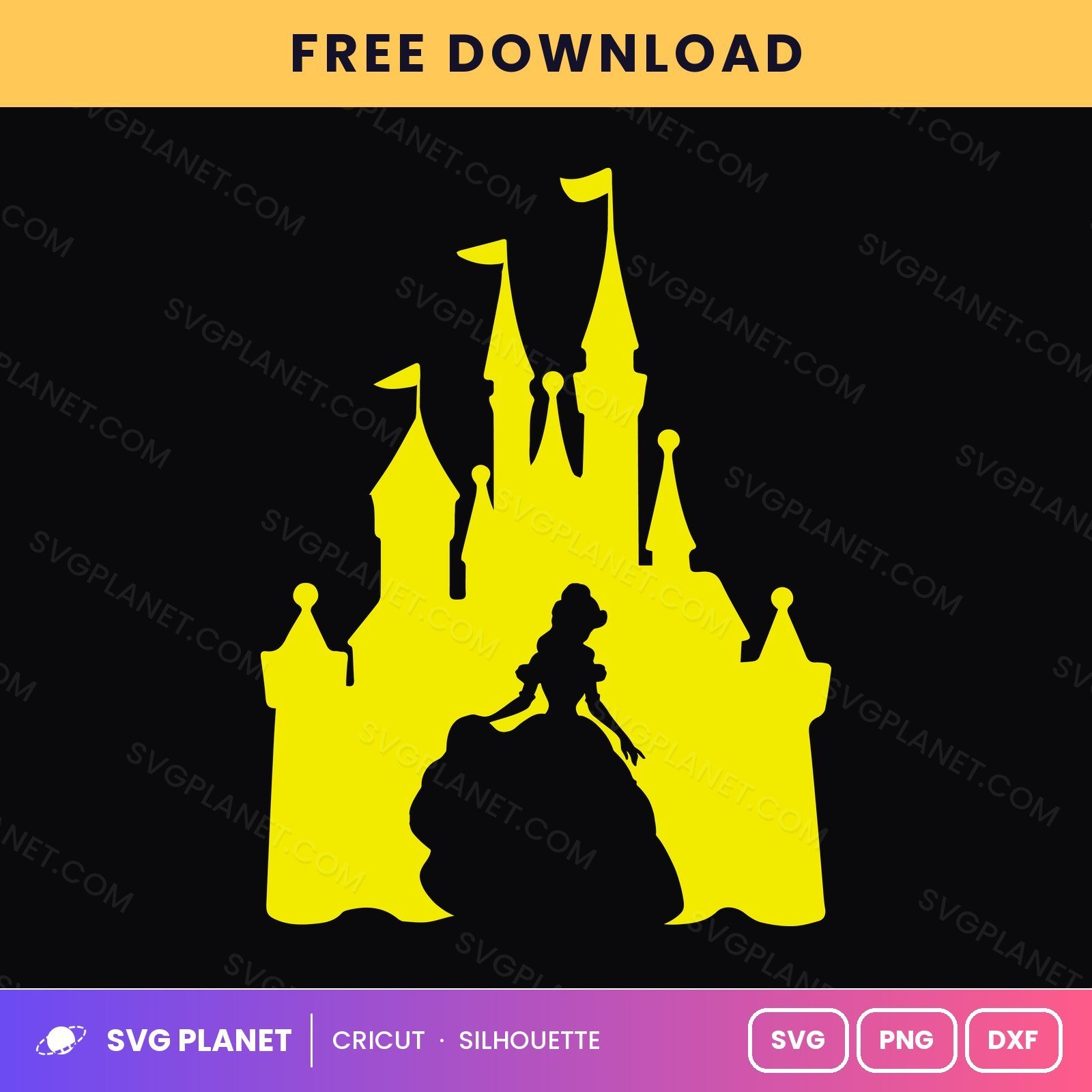 Princess Castle Yellow Silhouette Free SVG PNG DXF - Image 2