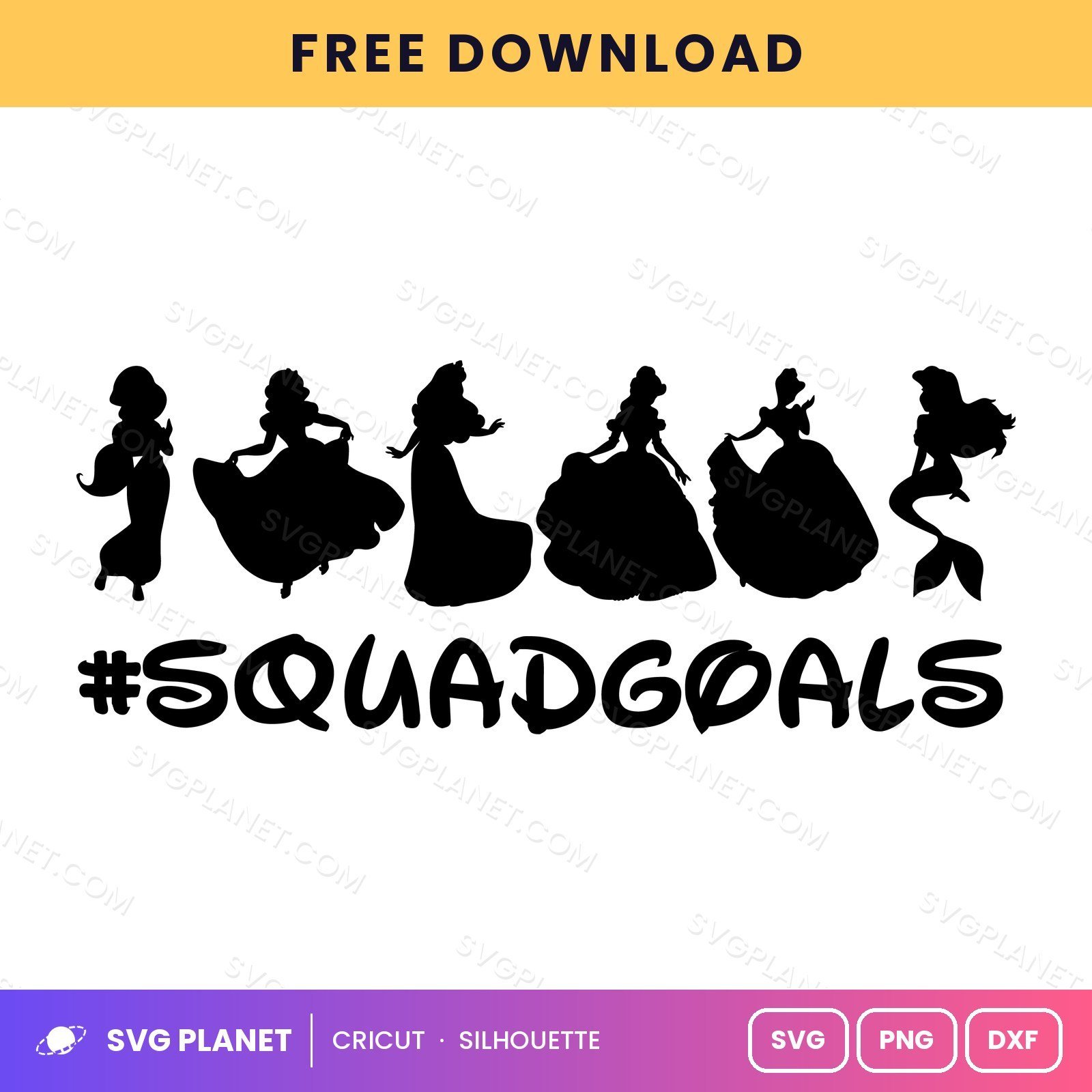 Princess Silhouettes Squad Goals Free SVG PNG DXF - Image 2