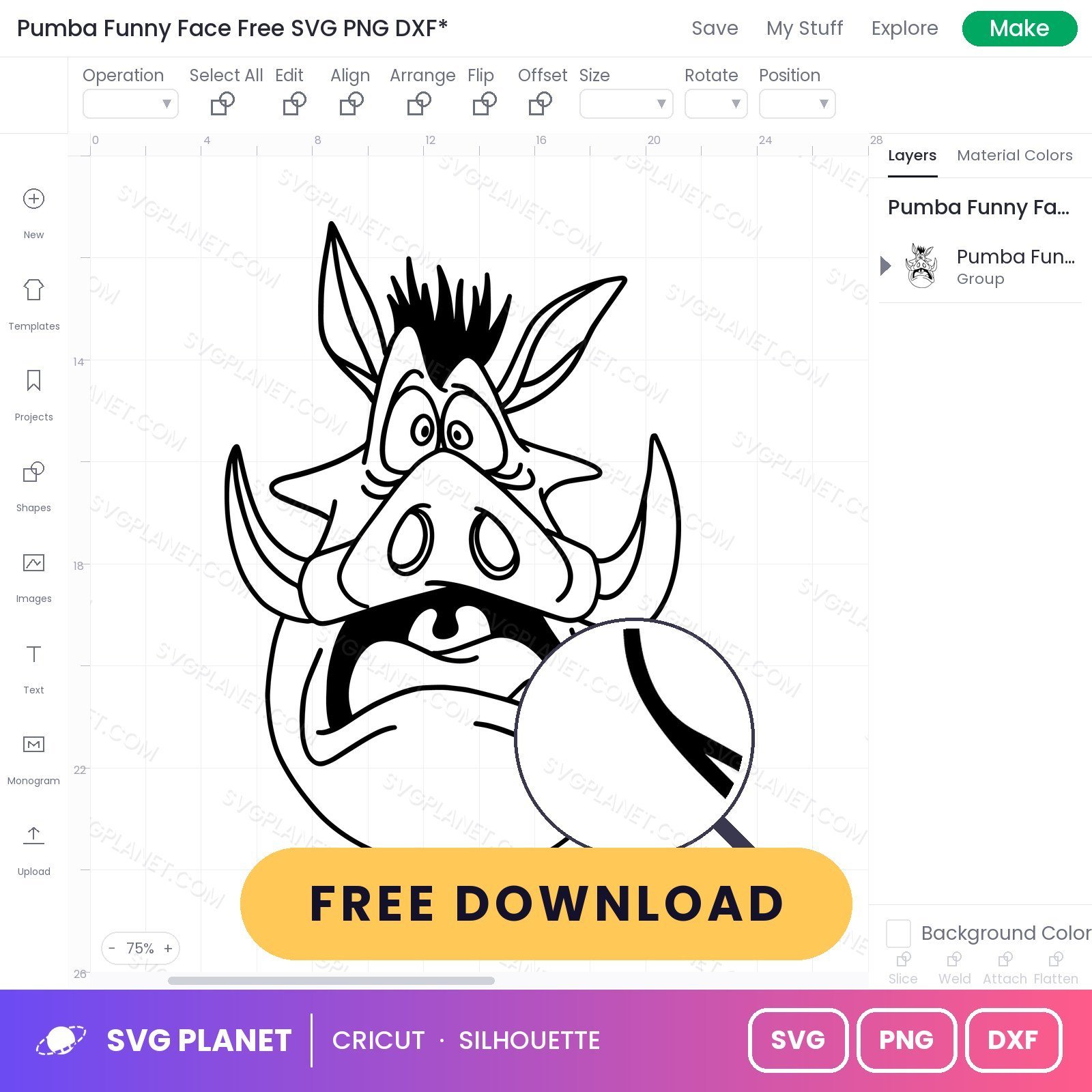 Pumba Funny Face Free SVG PNG DXF - Image 3