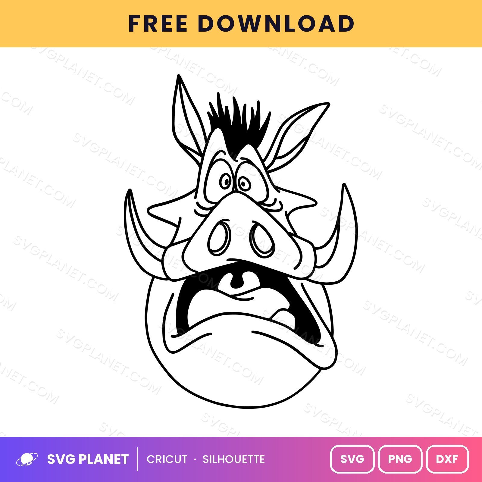 Pumba Funny Face Free SVG PNG DXF - Image 2