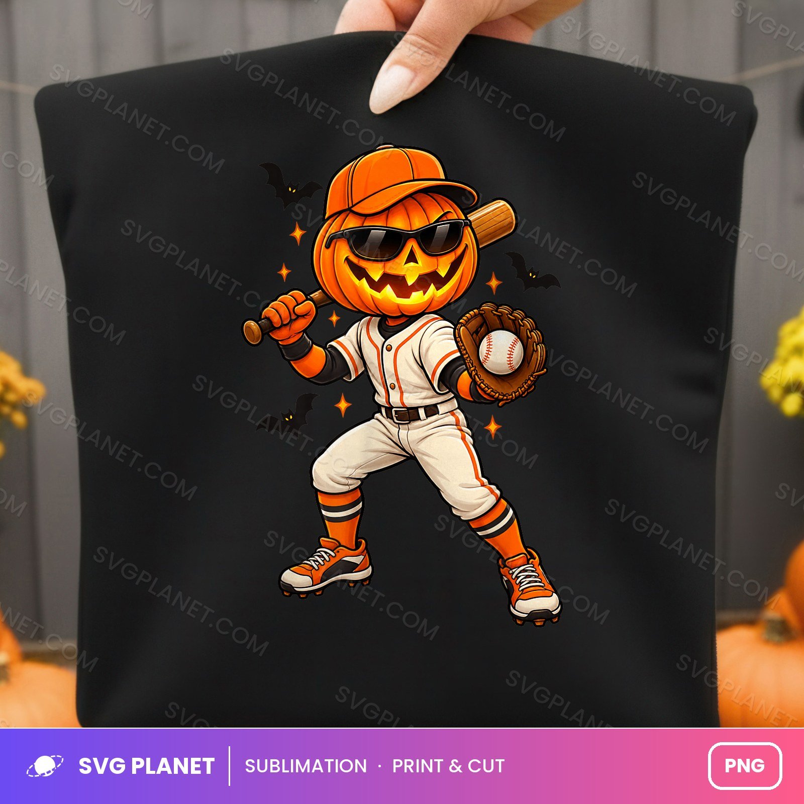 Pumpkin Head Baseball Player Halloween PNG