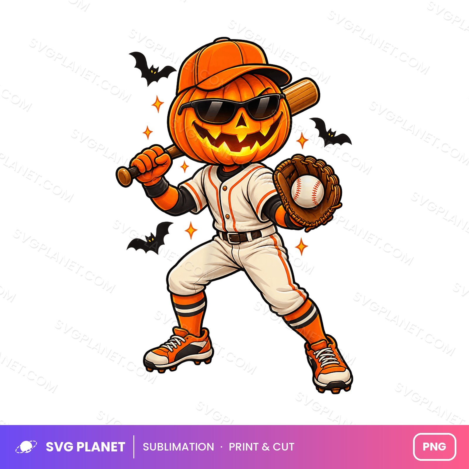 Pumpkin Head Baseball Player Halloween PNG - Image 2